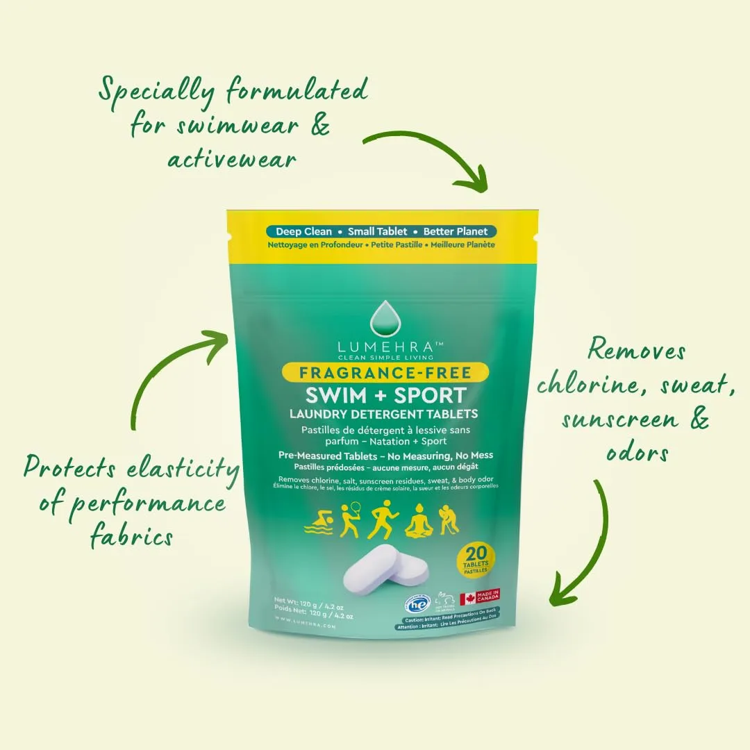 Fragrance-Free Swim + Sport Laundry Detergent Tablets Qty (10) Pre-Measured Tablets – No Measuring, No Mess Made for Swimwear and Activewear