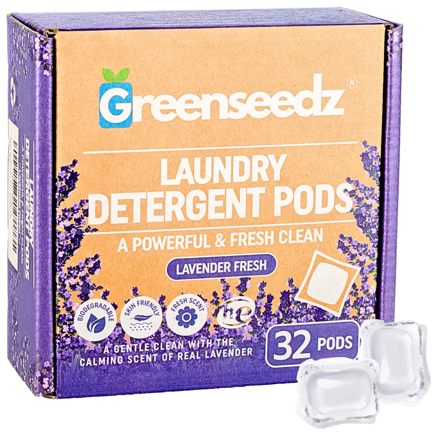 Greenseedz Laundry Pods, Fresh Lavender Scent, 32 Pacs, Eco Friendly, Powerful Clean, Biodegradable, HE Compatible