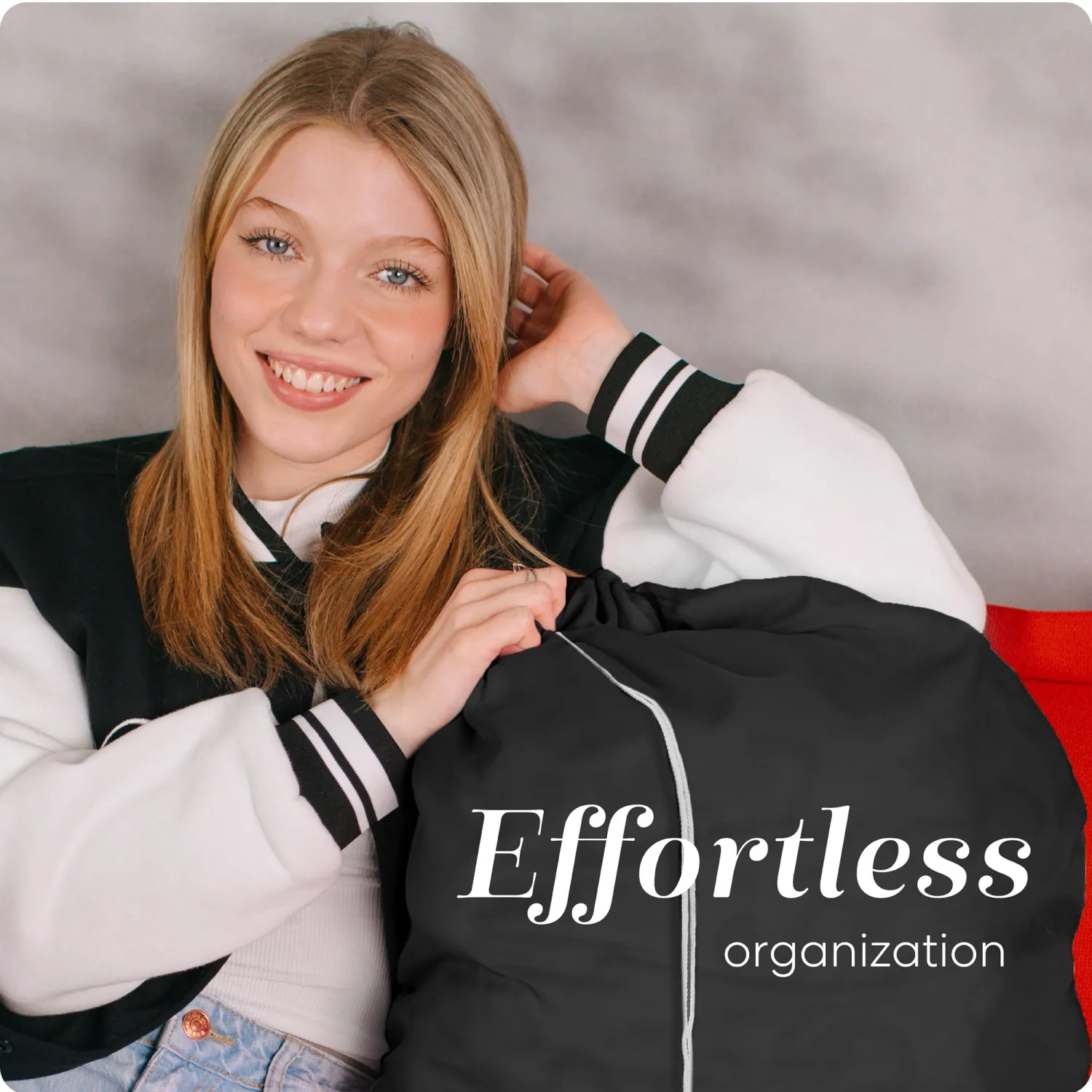 Handy Laundry Laundry Bag – Heavy Duty Nylon, Large Capacity, Locking Drawstring Closure, Machine Washable, Fits Laundry Basket, Travel, Dorm, Camp, Black, 22 x 32 Inches