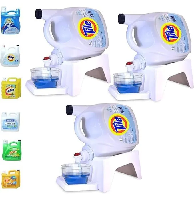 TidyFriend 3 Pack Laundry Detergent Dispenser with Tray, Laundry Soap Dispenser with Non-Slip Rubber Feet for Washing Room Organization, Easy Pour (White)