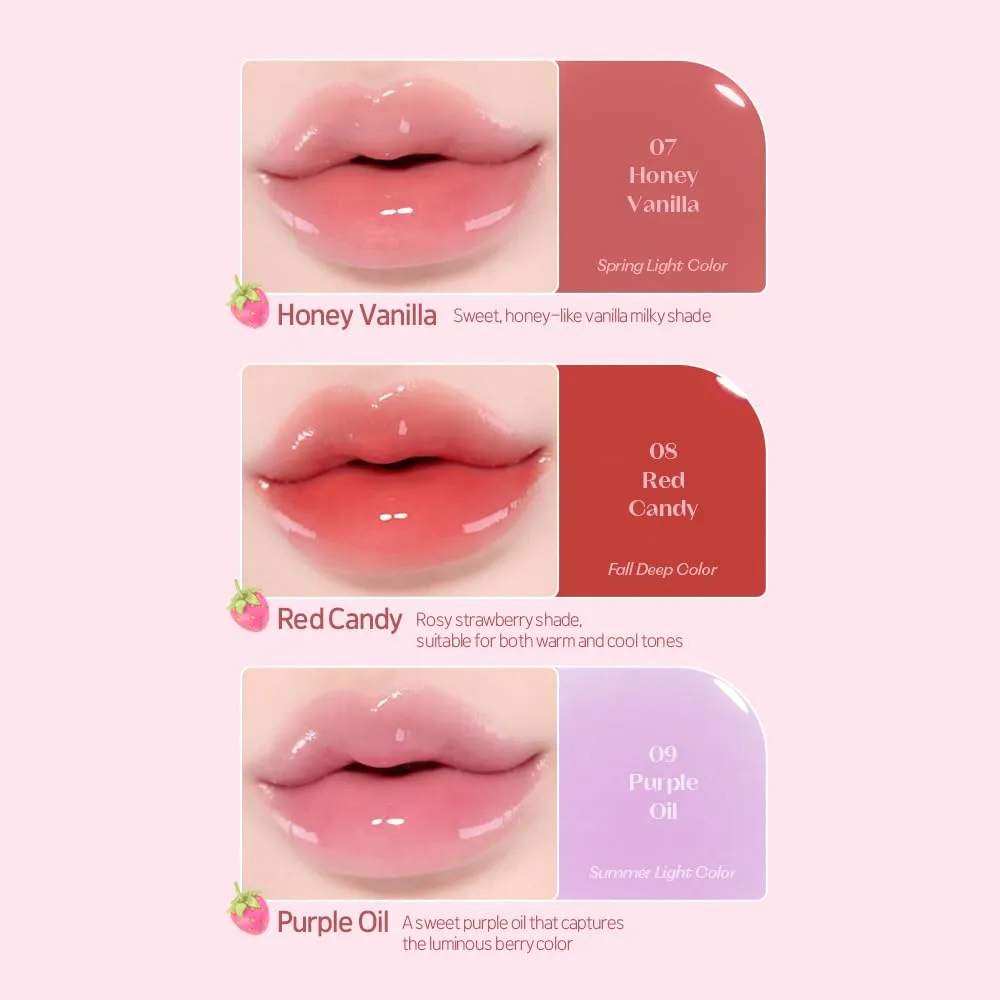 ETUDE Dear Darling Oil Tint #8 Red Candy (0.14 fl.oz) | High Moisturizing and Strong Hydrating Lip Oil/Lip Gloss | Smooth and Moist Lips | Non-Sticky Lip Oil Tint For Dry Lips | Korean Makeup