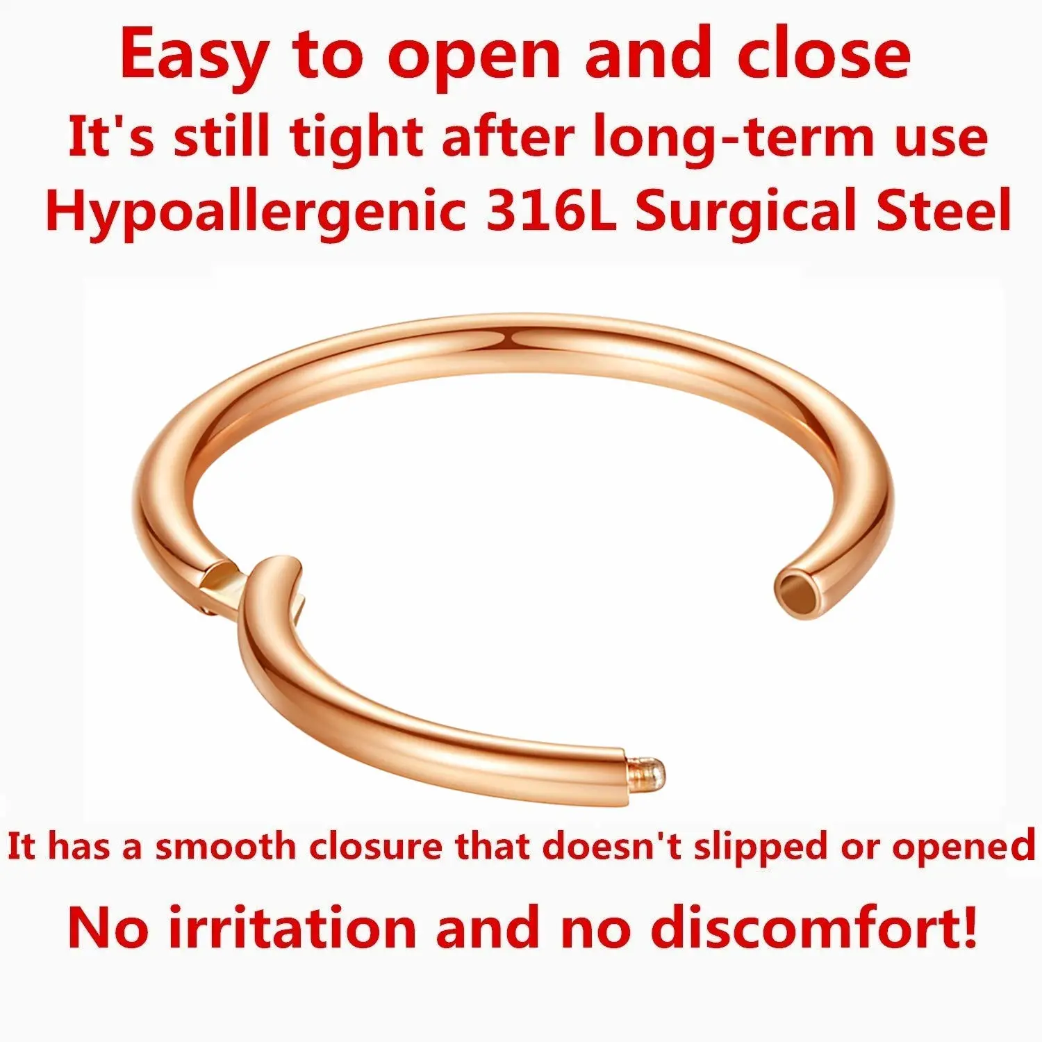 ORANGELOVE Hypoallergenic Nose Rings 20G 18G 16G 14G 12G 10G 8G 316l Surgical Steel Septum Jewelry Hinged Segment Ring Body Piercing Nose Hoop Lip Rings Nose Helix Cartilage Rook Earrings
