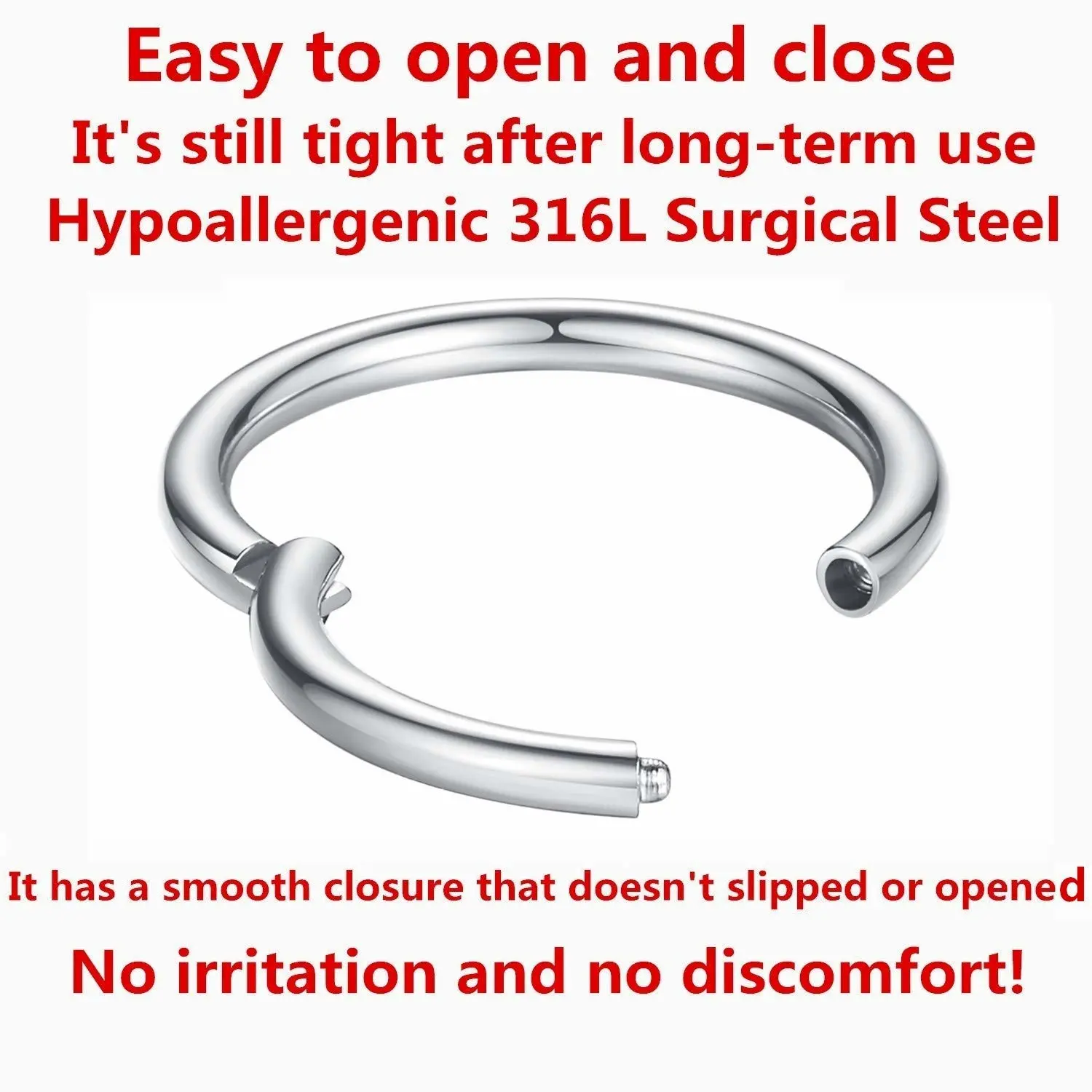 ORANGELOVE Hypoallergenic Nose Rings 20G 18G 16G 14G 12G 10G 8G 316l Surgical Steel Septum Jewelry Hinged Segment Ring Body Piercing Nose Hoop Lip Rings Nose Helix Cartilage Rook Earrings