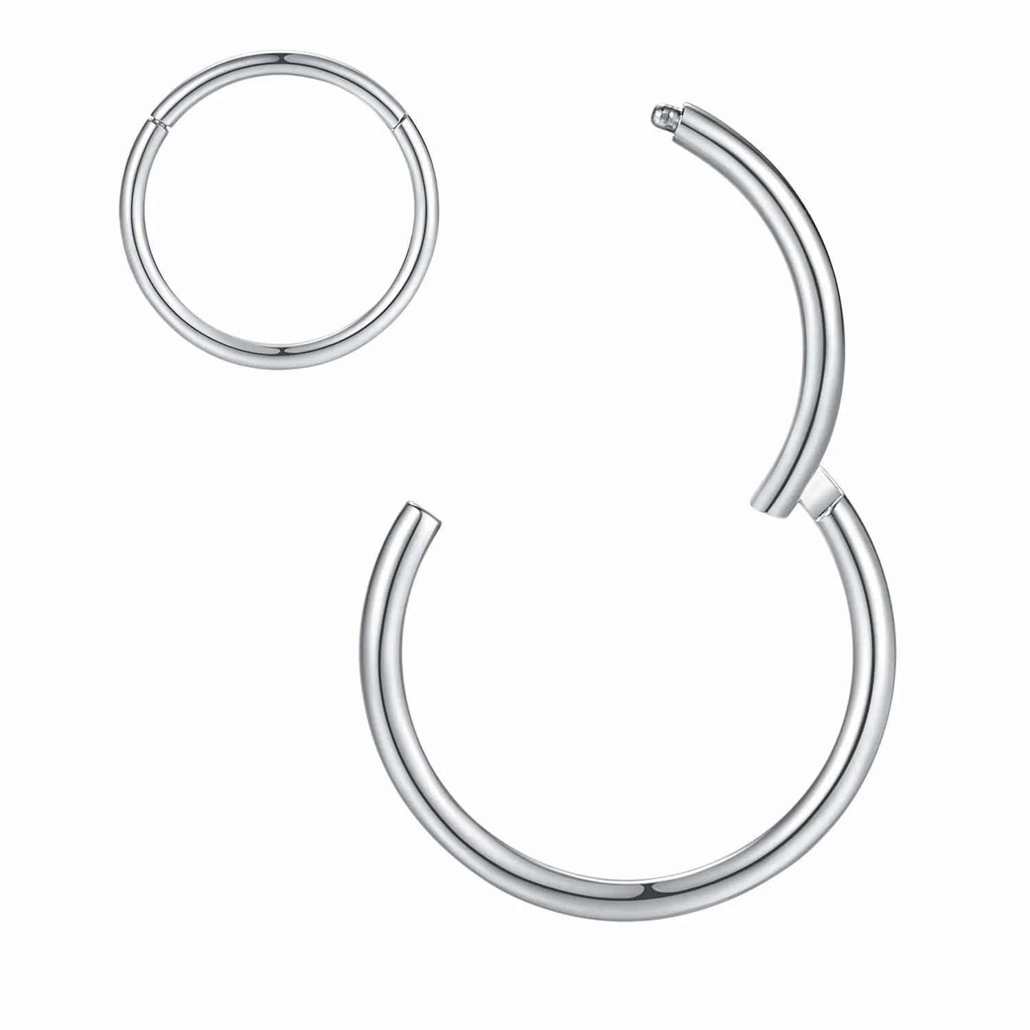 ORANGELOVE Hypoallergenic Nose Rings 20G 18G 16G 14G 12G 10G 8G 316l Surgical Steel Septum Jewelry Hinged Segment Ring Body Piercing Nose Hoop Lip Rings Nose Helix Cartilage Rook Earrings