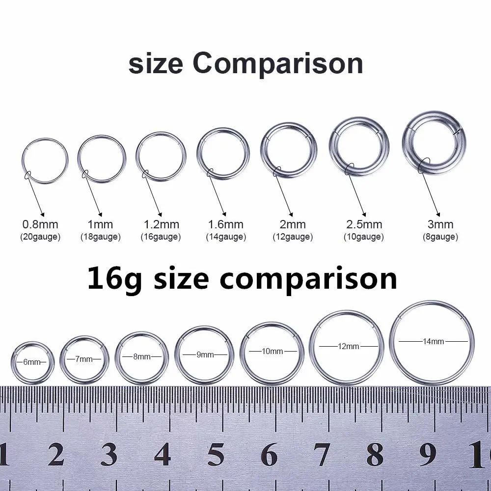 ORANGELOVE Hypoallergenic Nose Rings 20G 18G 16G 14G 12G 10G 8G 316l Surgical Steel Septum Jewelry Hinged Segment Ring Body Piercing Nose Hoop Lip Rings Nose Helix Cartilage Rook Earrings