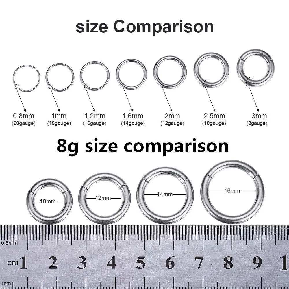 ORANGELOVE Hypoallergenic Nose Rings 20G 18G 16G 14G 12G 10G 8G 316l Surgical Steel Septum Jewelry Hinged Segment Ring Body Piercing Nose Hoop Lip Rings Nose Helix Cartilage Rook Earrings