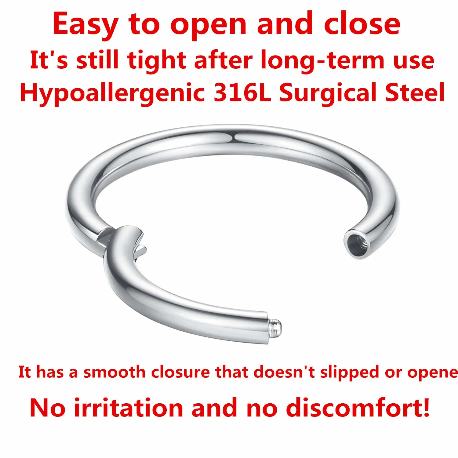 ORANGELOVE Hypoallergenic Nose Rings 20G 18G 16G 14G 12G 10G 8G 316l Surgical Steel Septum Jewelry Hinged Segment Ring Body Piercing Nose Hoop Lip Rings Nose Helix Cartilage Rook Earrings
