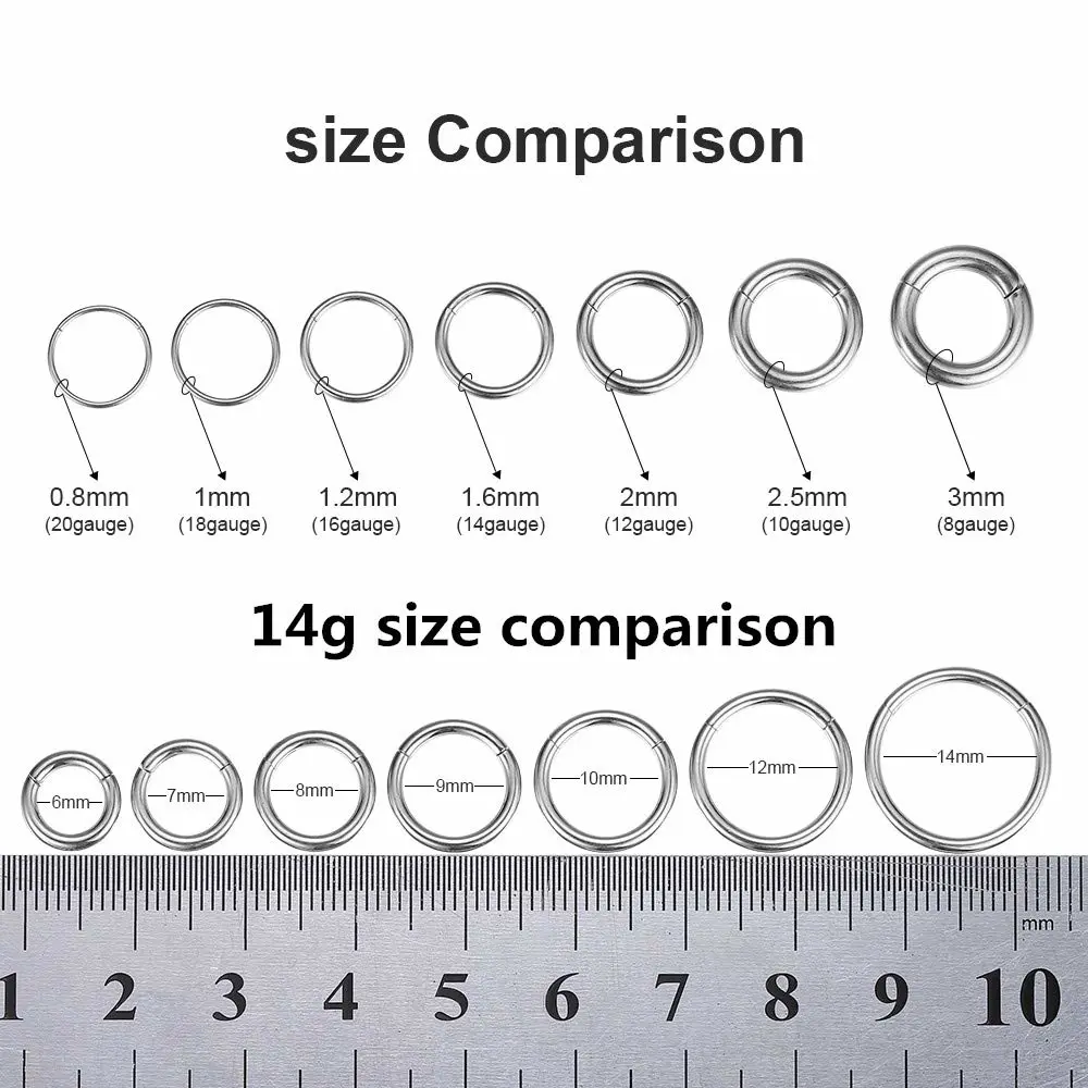 ORANGELOVE Hypoallergenic Nose Rings 20G 18G 16G 14G 12G 10G 8G 316l Surgical Steel Septum Jewelry Hinged Segment Ring Body Piercing Nose Hoop Lip Rings Nose Helix Cartilage Rook Earrings