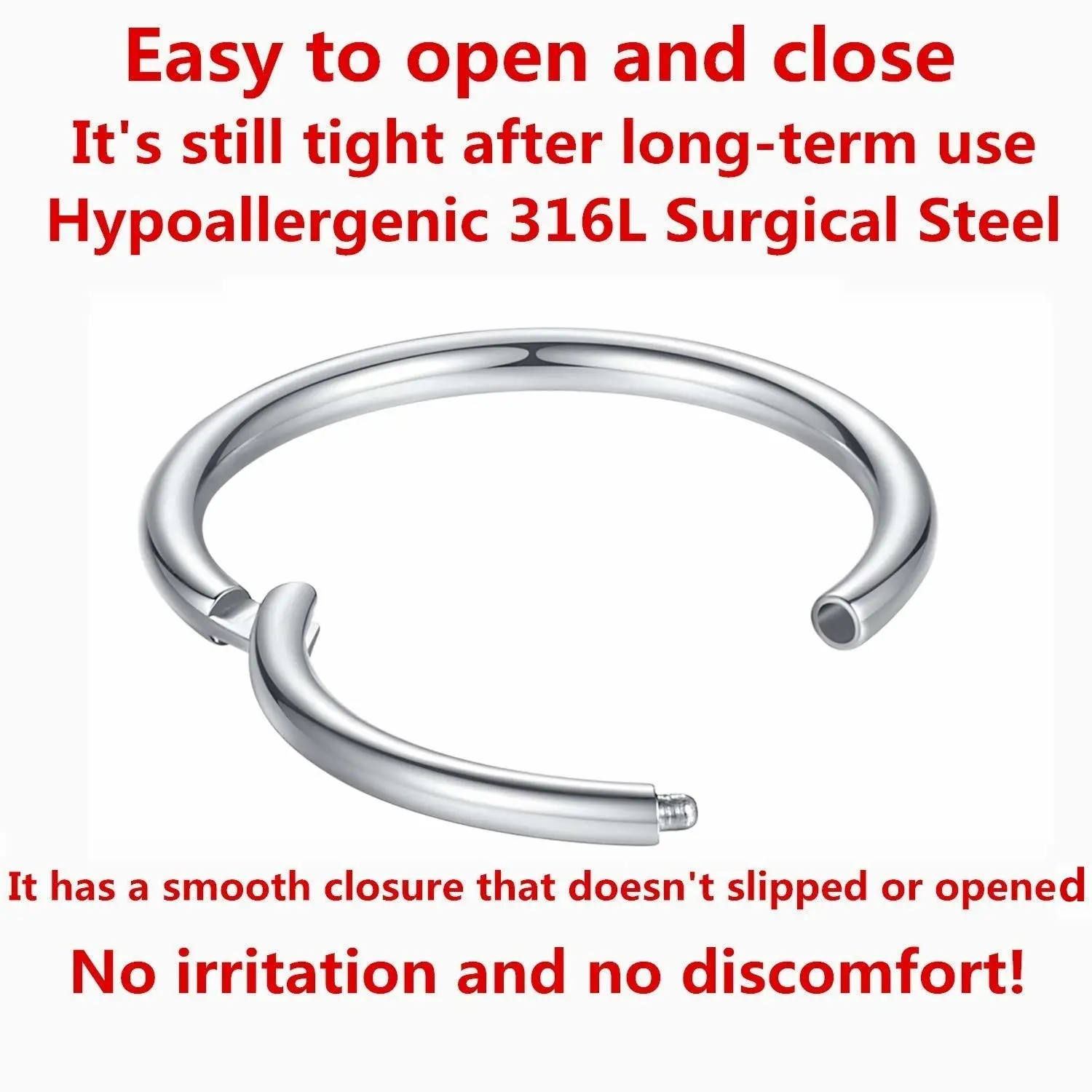 ORANGELOVE Hypoallergenic Nose Rings 20G 18G 16G 14G 12G 10G 8G 316l Surgical Steel Septum Jewelry Hinged Segment Ring Body Piercing Nose Hoop Lip Rings Nose Helix Cartilage Rook Earrings