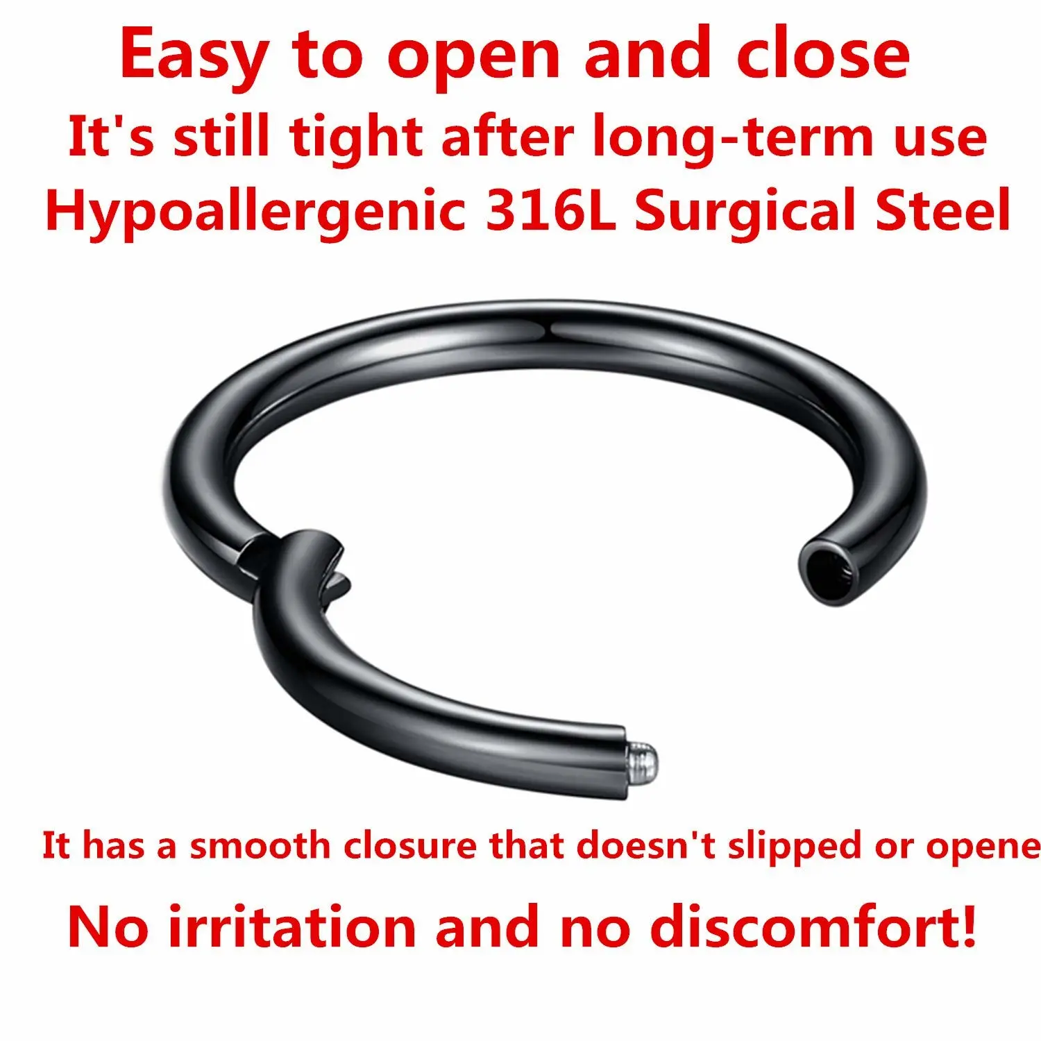 ORANGELOVE Hypoallergenic Nose Rings 20G 18G 16G 14G 12G 10G 8G 316l Surgical Steel Septum Jewelry Hinged Segment Ring Body Piercing Nose Hoop Lip Rings Nose Helix Cartilage Rook Earrings