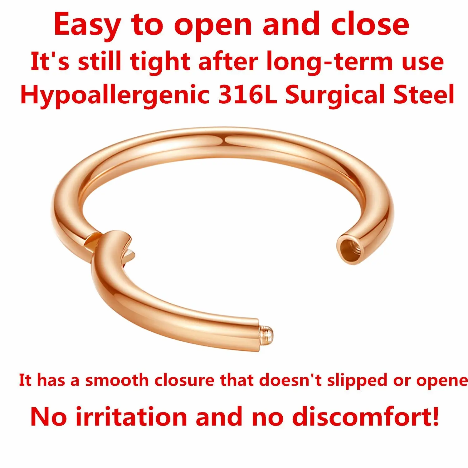 ORANGELOVE Hypoallergenic Nose Rings 20G 18G 16G 14G 12G 10G 8G 316l Surgical Steel Septum Jewelry Hinged Segment Ring Body Piercing Nose Hoop Lip Rings Nose Helix Cartilage Rook Earrings