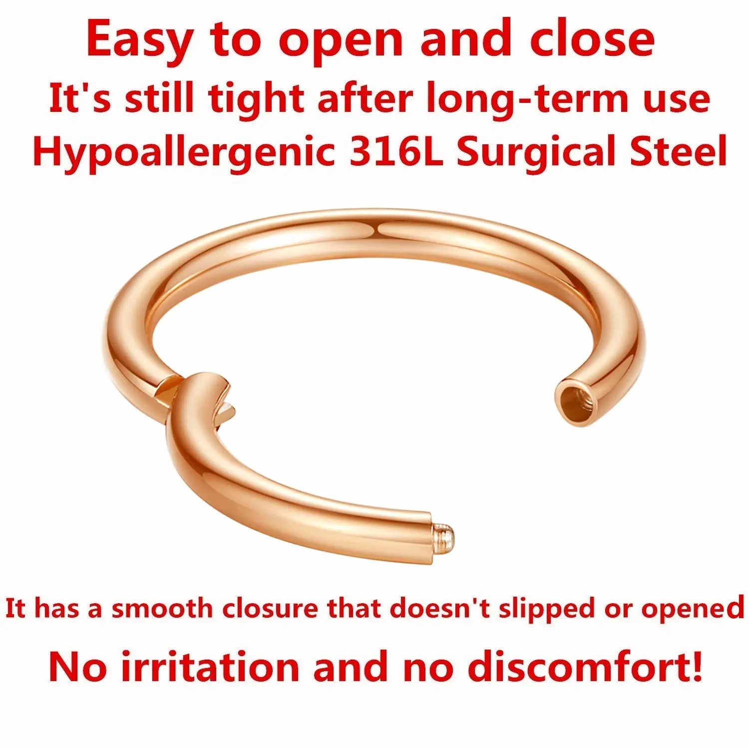 ORANGELOVE Hypoallergenic Nose Rings 20G 18G 16G 14G 12G 10G 8G 316l Surgical Steel Septum Jewelry Hinged Segment Ring Body Piercing Nose Hoop Lip Rings Nose Helix Cartilage Rook Earrings