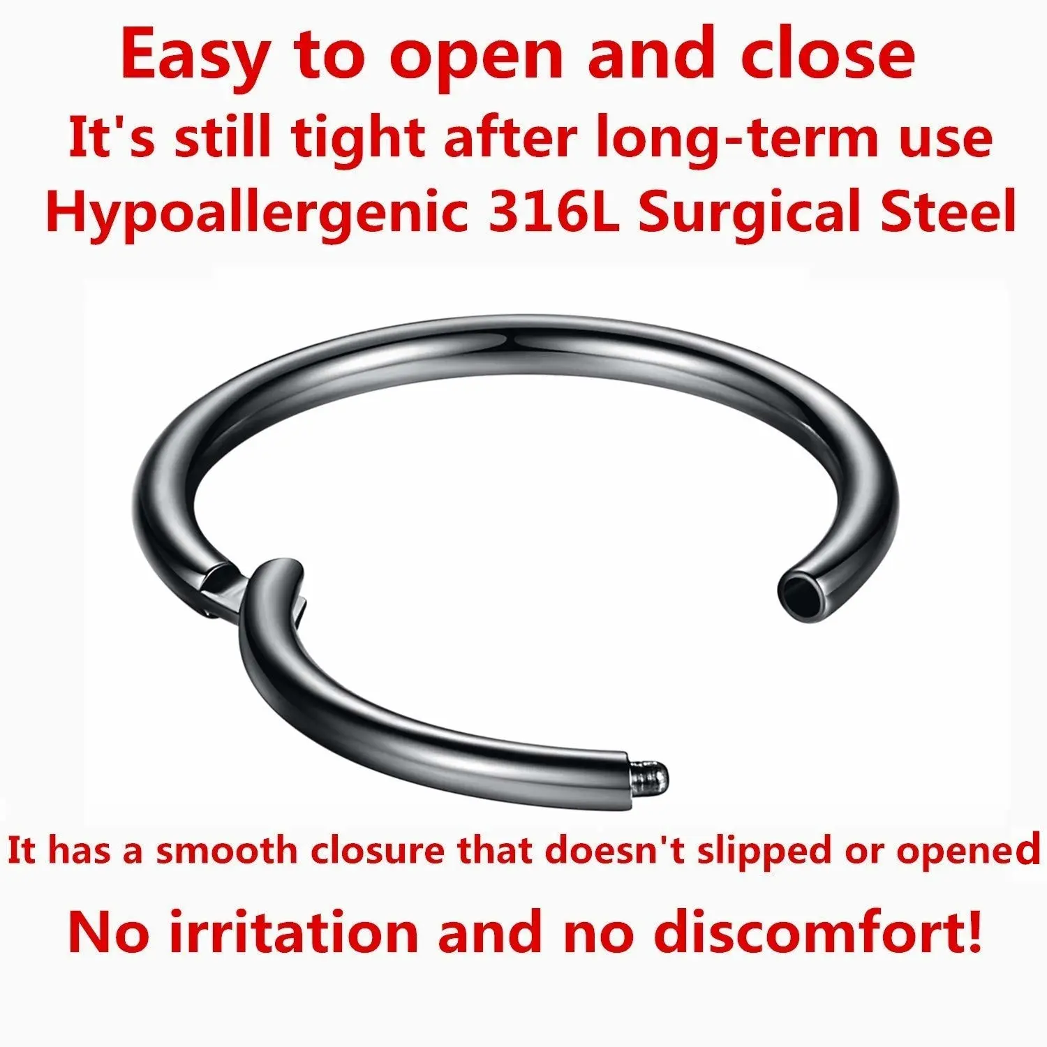 ORANGELOVE Hypoallergenic Nose Rings 20G 18G 16G 14G 12G 10G 8G 316l Surgical Steel Septum Jewelry Hinged Segment Ring Body Piercing Nose Hoop Lip Rings Nose Helix Cartilage Rook Earrings