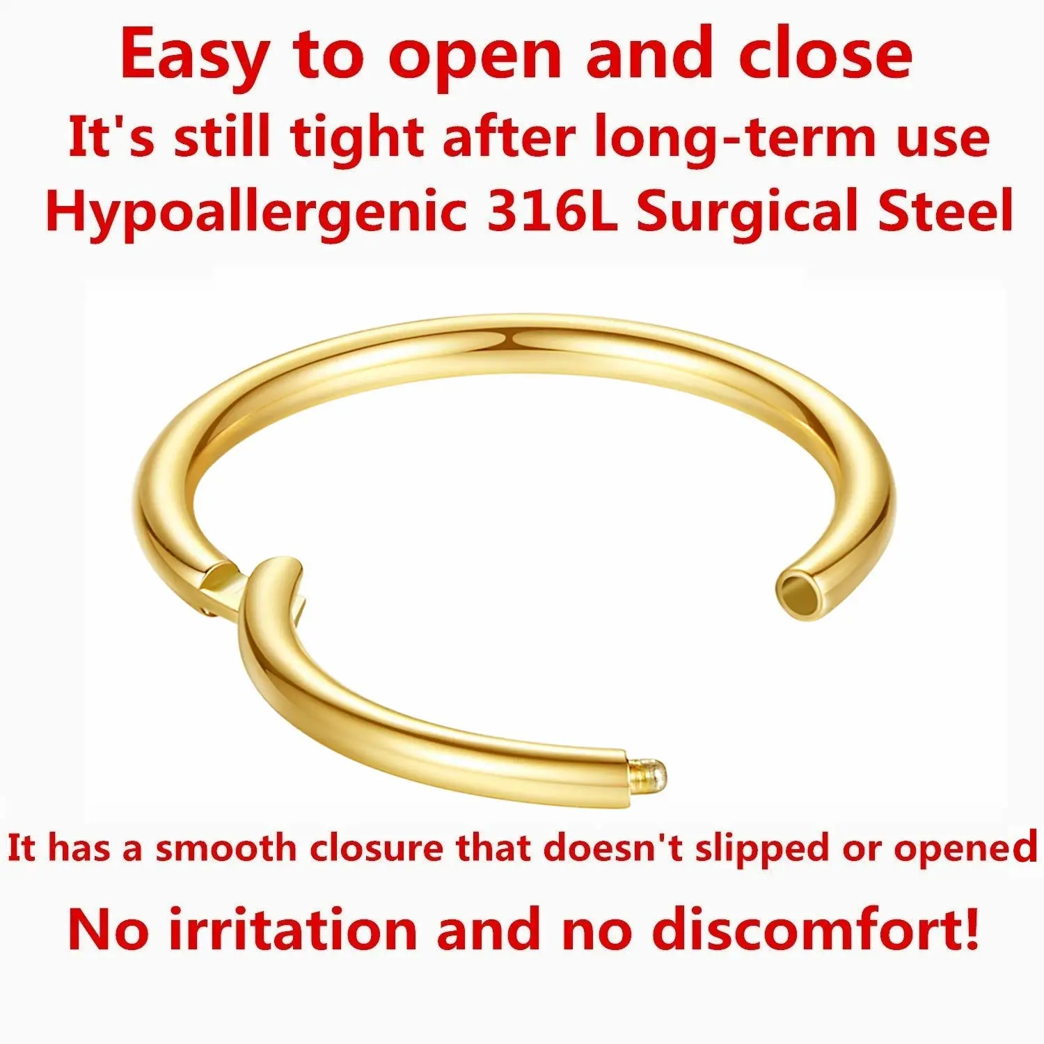 ORANGELOVE Hypoallergenic Nose Rings 20G 18G 16G 14G 12G 10G 8G 316l Surgical Steel Septum Jewelry Hinged Segment Ring Body Piercing Nose Hoop Lip Rings Nose Helix Cartilage Rook Earrings