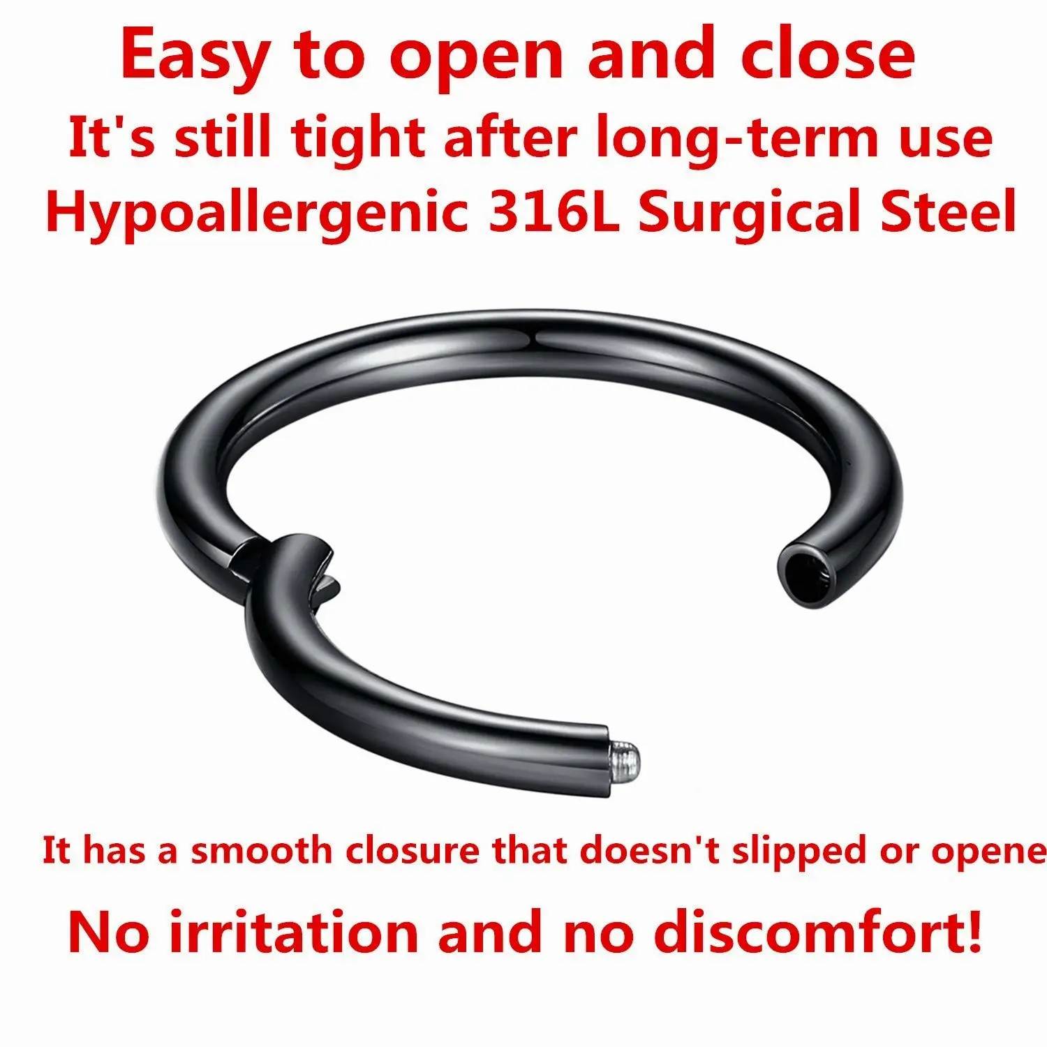 ORANGELOVE Hypoallergenic Nose Rings 20G 18G 16G 14G 12G 10G 8G 316l Surgical Steel Septum Jewelry Hinged Segment Ring Body Piercing Nose Hoop Lip Rings Nose Helix Cartilage Rook Earrings