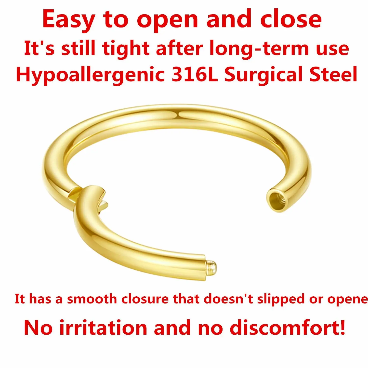 ORANGELOVE Hypoallergenic Nose Rings 20G 18G 16G 14G 12G 10G 8G 316l Surgical Steel Septum Jewelry Hinged Segment Ring Body Piercing Nose Hoop Lip Rings Nose Helix Cartilage Rook Earrings