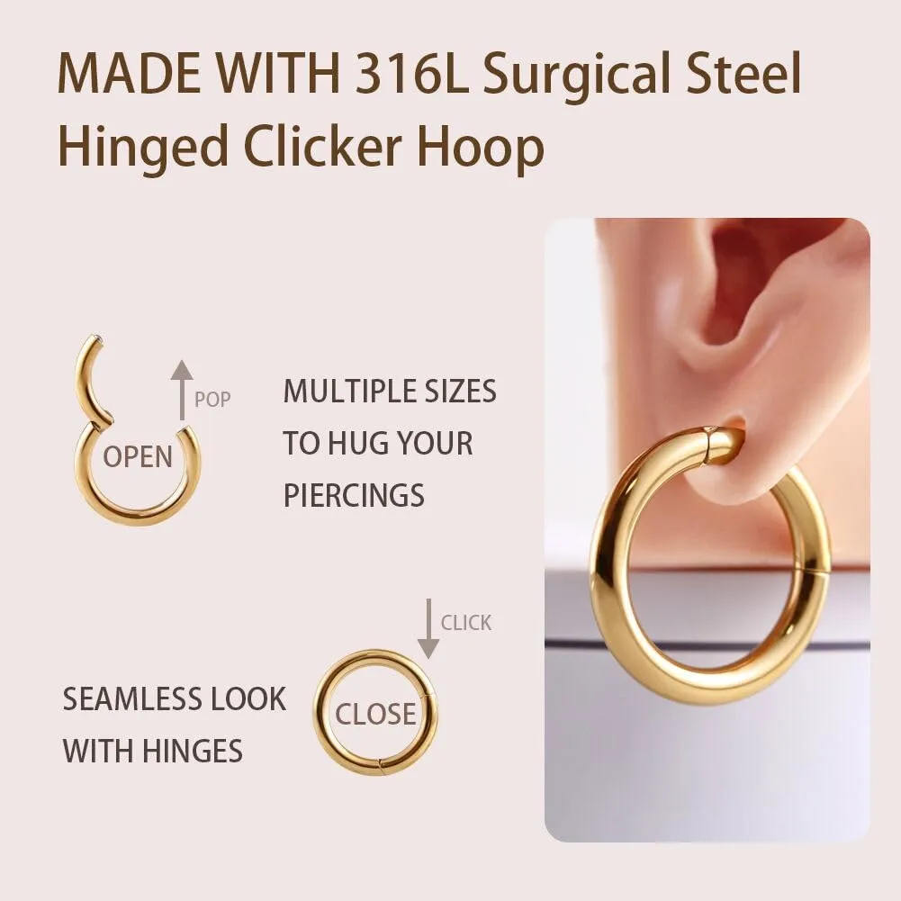 FANSING Men Women 316L Surgical Steel Hinged Nose Rings Hoop for Nostril Septum Cartilage Helix Daith Tragus Rook Conch Lip Ear Lobe Piercings