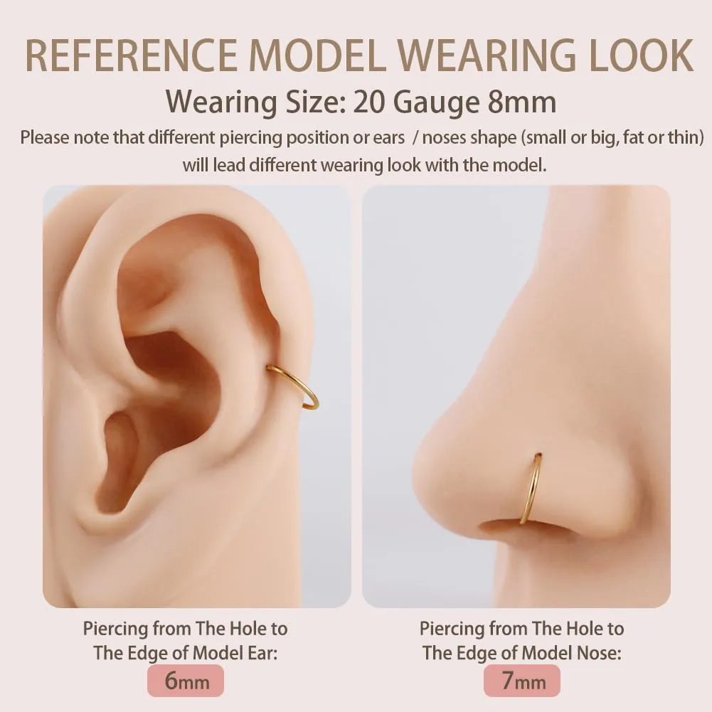 FANSING Men Women 316L Surgical Steel Hinged Nose Rings Hoop for Nostril Septum Cartilage Helix Daith Tragus Rook Conch Lip Ear Lobe Piercings