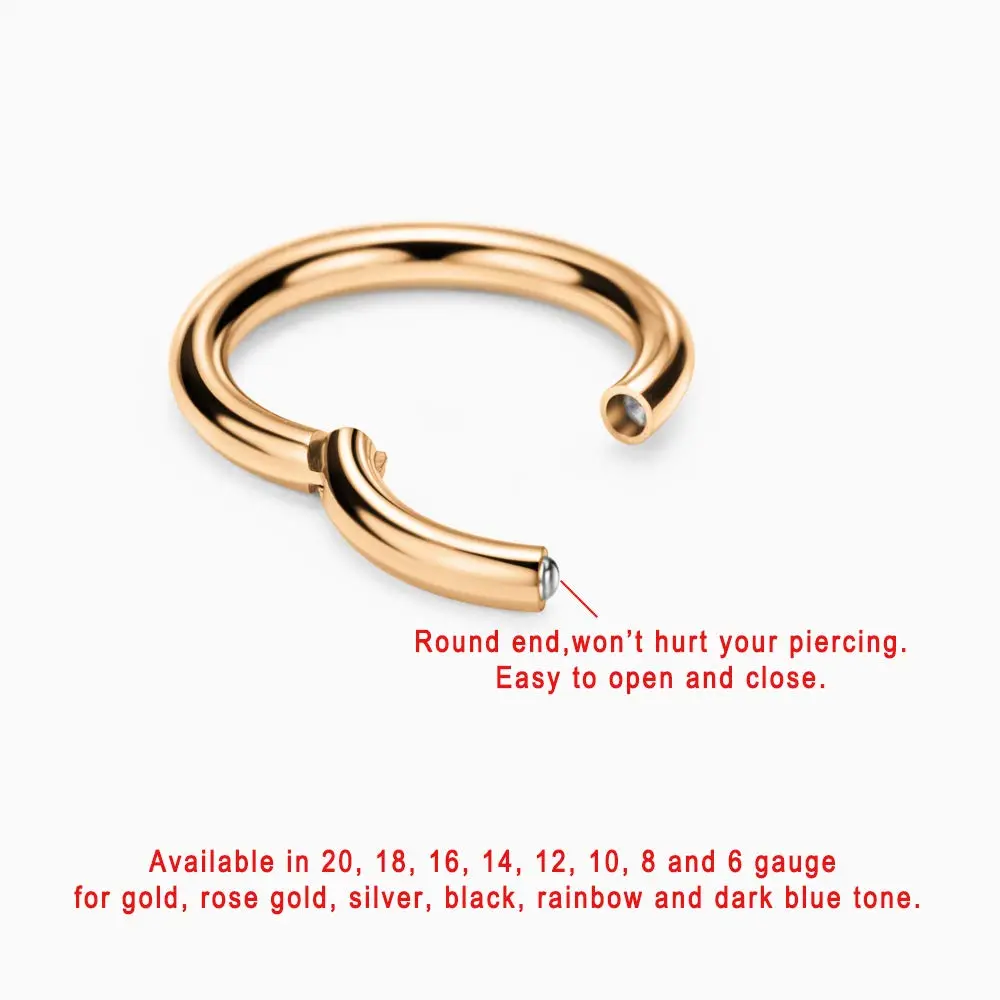 FANSING Men Women 316L Surgical Steel Hinged Nose Rings Hoop for Nostril Septum Cartilage Helix Daith Tragus Rook Conch Lip Ear Lobe Piercings