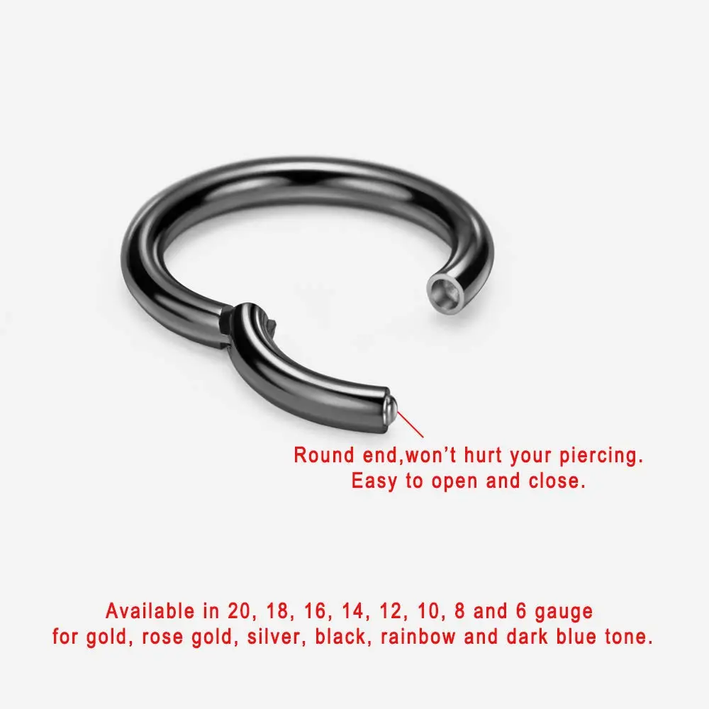FANSING Men Women 316L Surgical Steel Hinged Nose Rings Hoop for Nostril Septum Cartilage Helix Daith Tragus Rook Conch Lip Ear Lobe Piercings