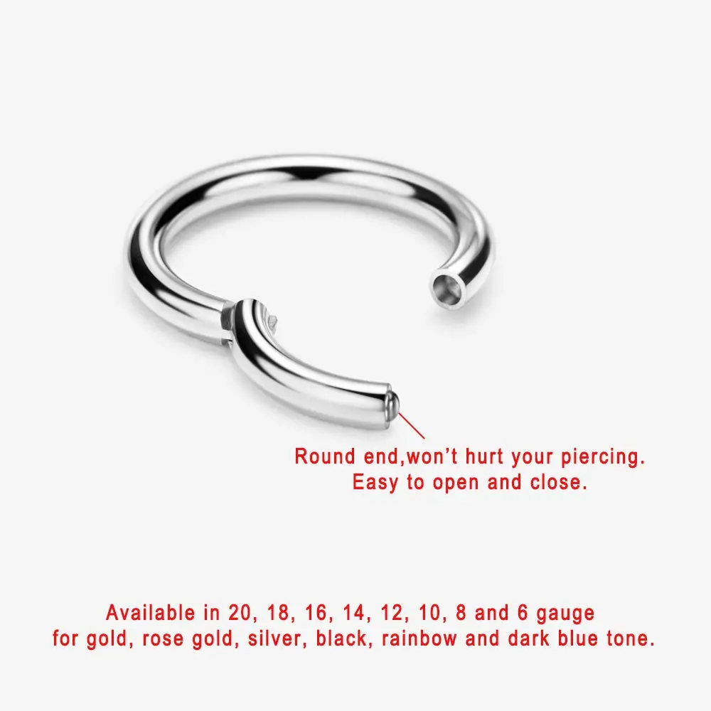 FANSING Men Women 316L Surgical Steel Hinged Nose Rings Hoop for Nostril Septum Cartilage Helix Daith Tragus Rook Conch Lip Ear Lobe Piercings