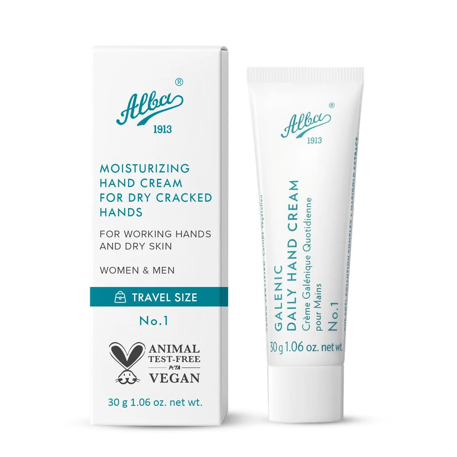 Alba Alba1913 Vegan Hand Cream for Dry Cracked Hands – Soothing Effect, Non-Greasy Refreshing & Moisturizing Cream for Working Hands, and Dry Skin for Women & Men – Travel Size 1.06 fl oz