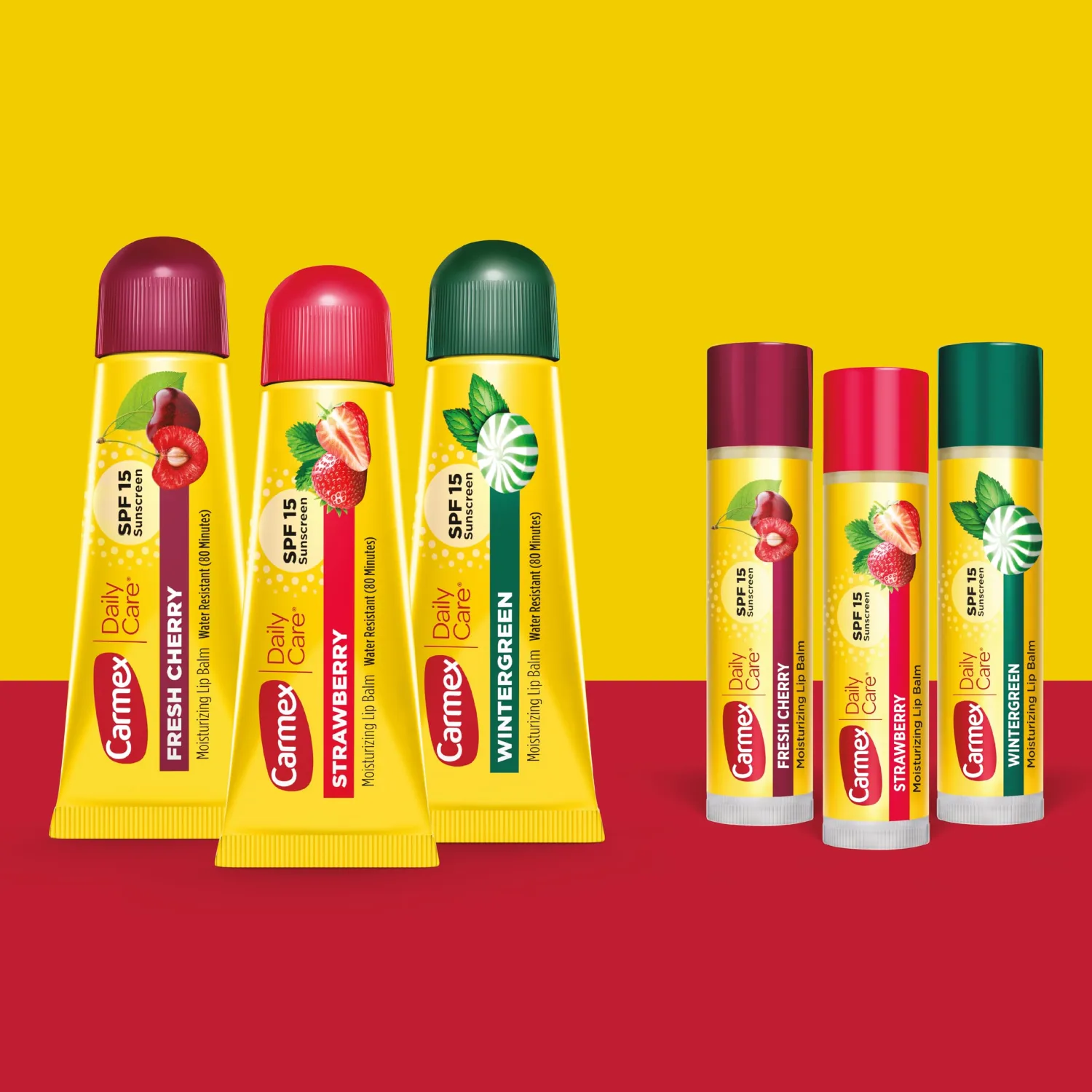 Carmex Daily Care Moisturizing Lip Balm Pack, SPF 15, Multi-Flavor Lip Care Variety Pack Bag, 9 Count (6 Tubes, 3 Sticks)