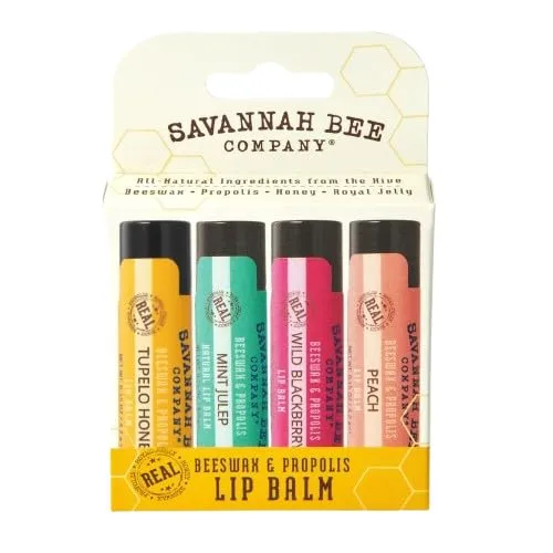 Savannah Bee Company Bee Sweet Collection Lip Care - All Day Hydration Lip Balm - Natural Honey Propolis - 4 Count