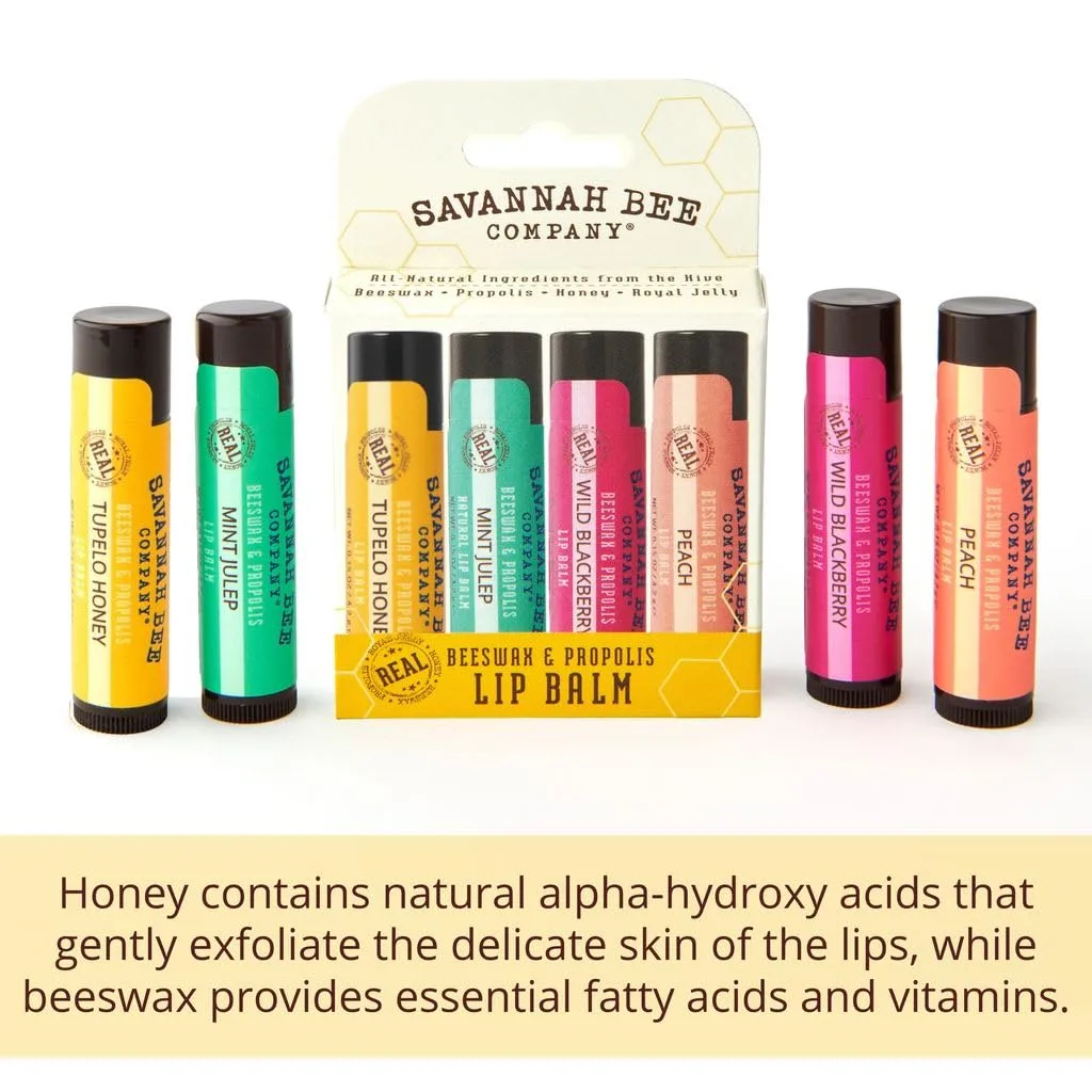 Savannah Bee Company Bee Sweet Collection Lip Care - All Day Hydration Lip Balm - Natural Honey Propolis - 4 Count
