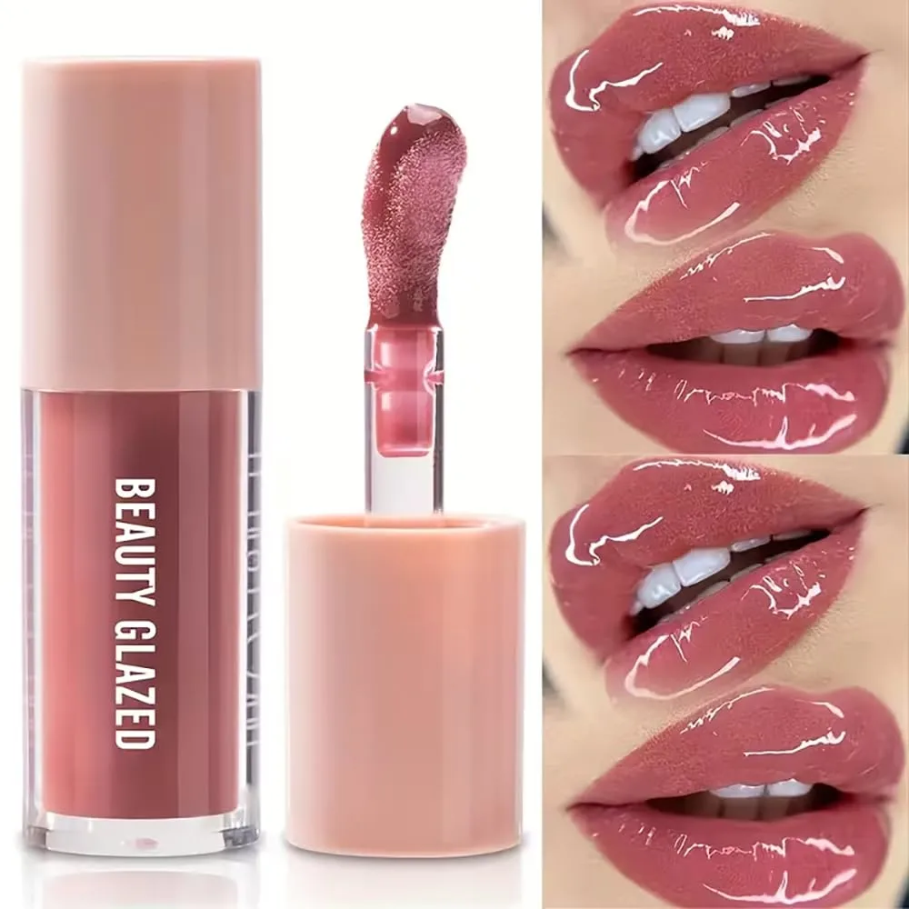 Beauty Glazed Rose Nude Tint Glass Shine Lip Oil Gloss – High Pigment Hydrating Lip Serum Jelly Lip, Non-Sticky Mirror Glazed Finish, Smooths Lip Lines, Plumping Juicy Shine