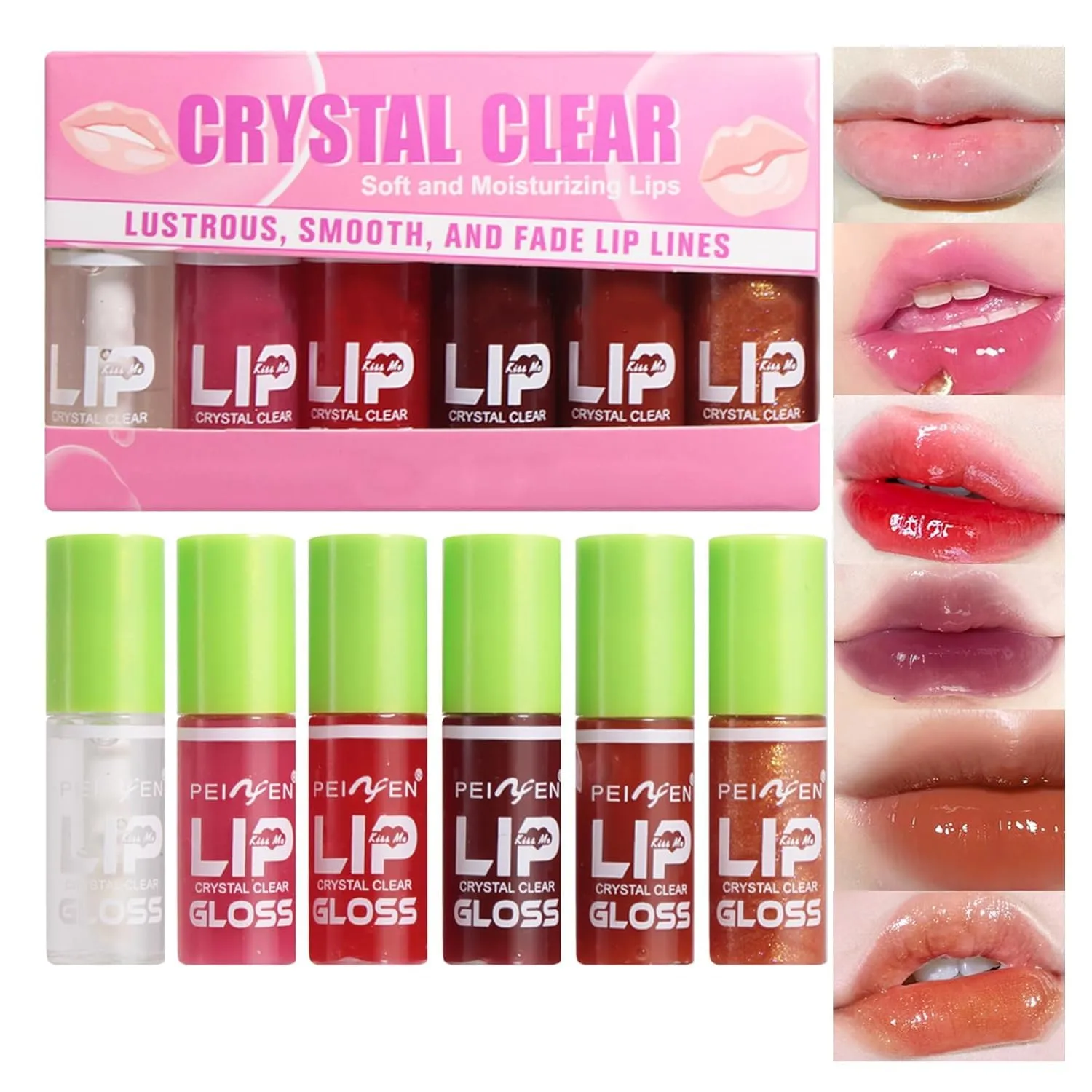 6PCS Crystal Clear Lip Oil Lip Gloss Set, Long-Lasting Glass Shine, Non-Sticky Moisturizing Formula | Soft Brush Head Tinted Lip Color, Hydrating Transparent Lip Oil for Smooth, Plump Lips