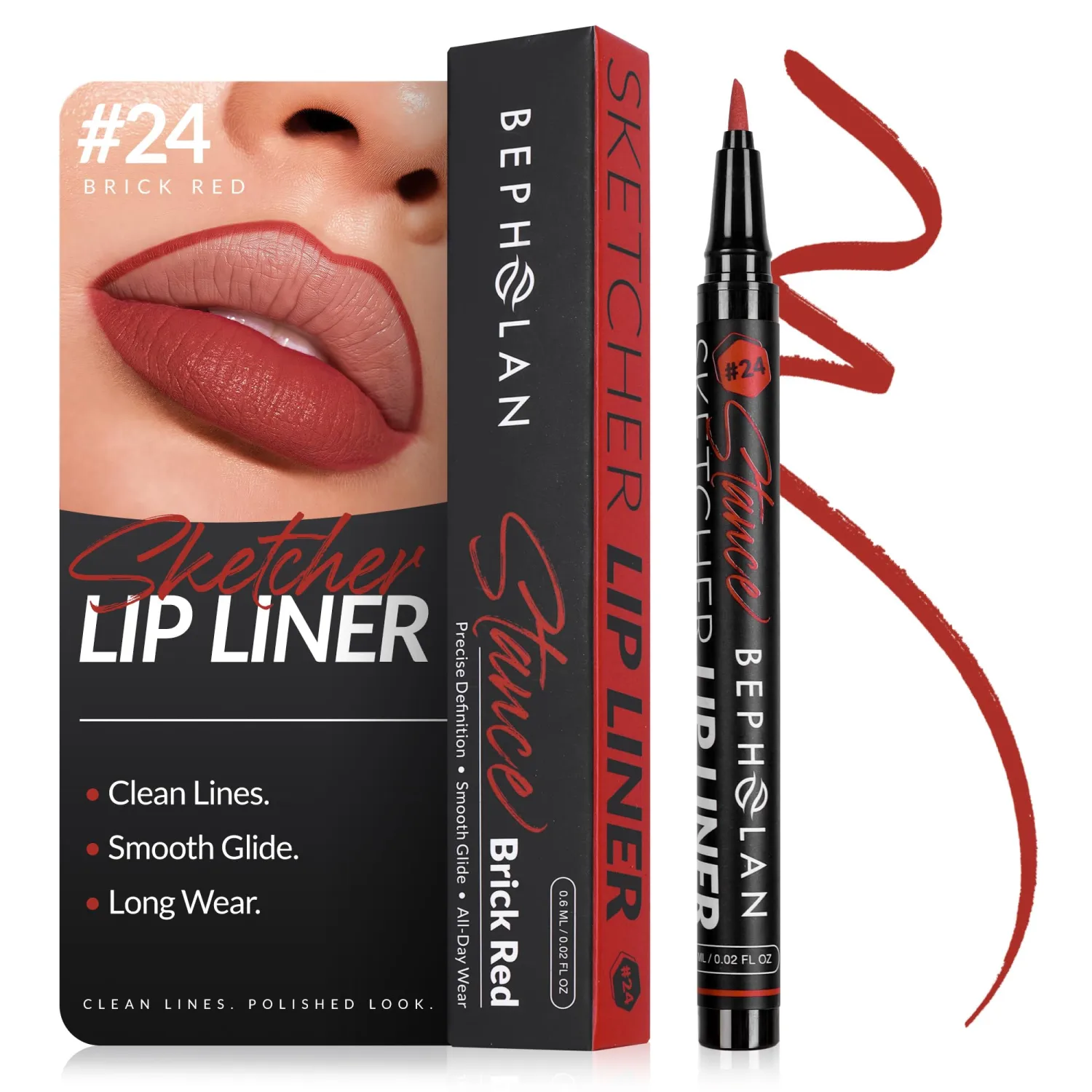 BEPHOLAN Longwear Lip Liner Waterproof, 24 Hour Long Lasting Liquid Lip Liner Stain Marker Pen, Matte Semi Permanent Lipliner & Lipstick(04Stance) | Long Lasting