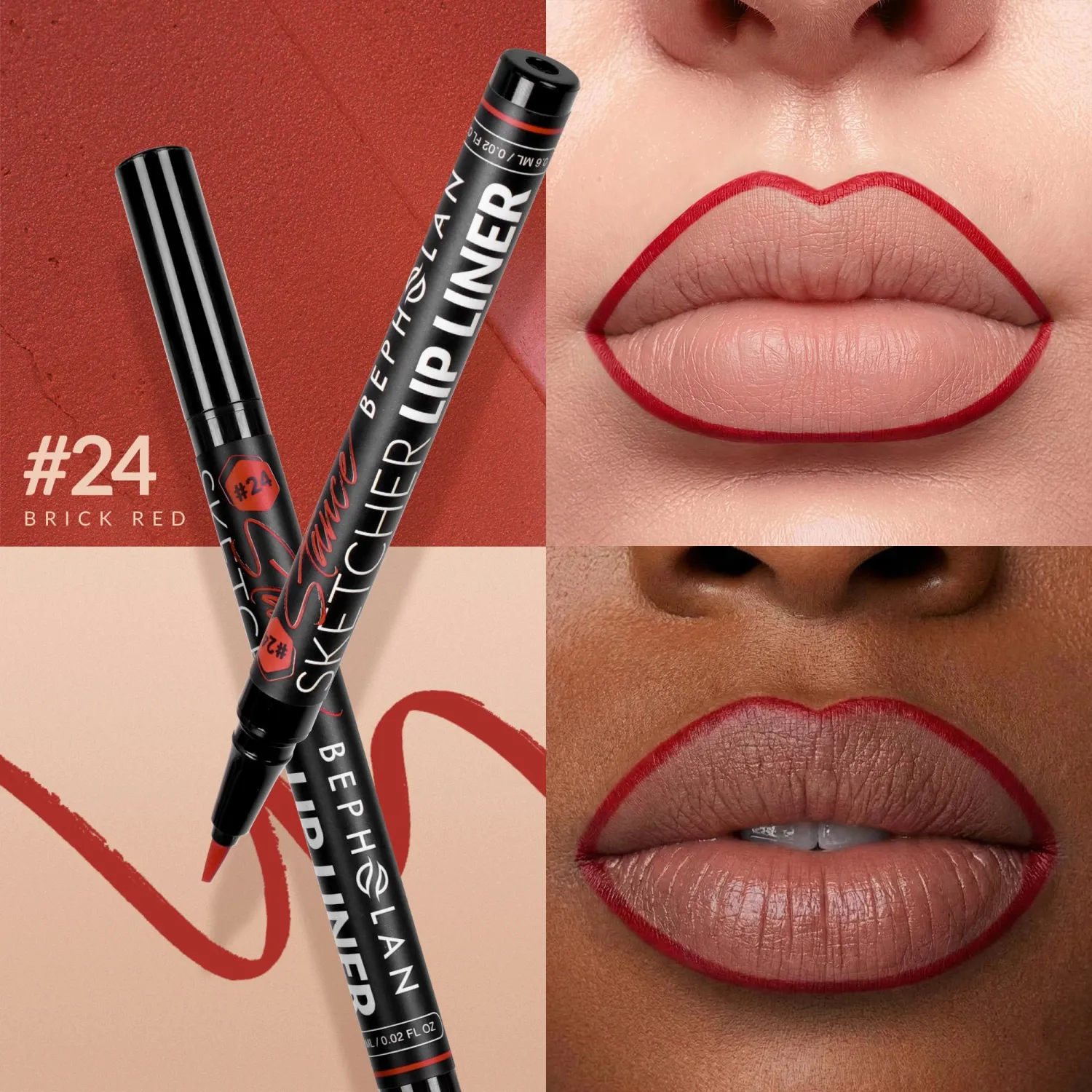 BEPHOLAN Longwear Lip Liner Waterproof, 24 Hour Long Lasting Liquid Lip Liner Stain Marker Pen, Matte Semi Permanent Lipliner & Lipstick(04Stance) | Long Lasting