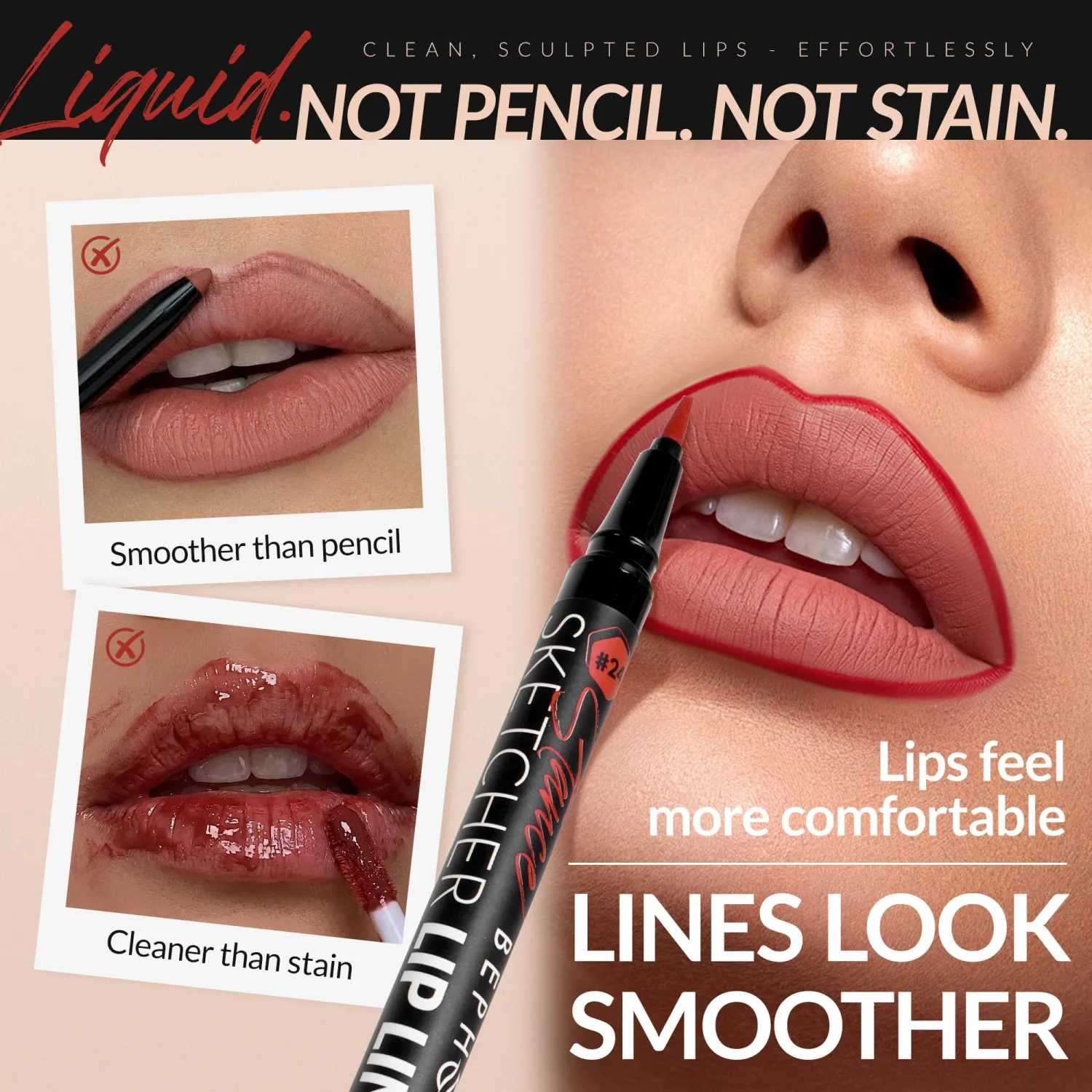 BEPHOLAN Longwear Lip Liner Waterproof, 24 Hour Long Lasting Liquid Lip Liner Stain Marker Pen, Matte Semi Permanent Lipliner & Lipstick(04Stance) | Long Lasting