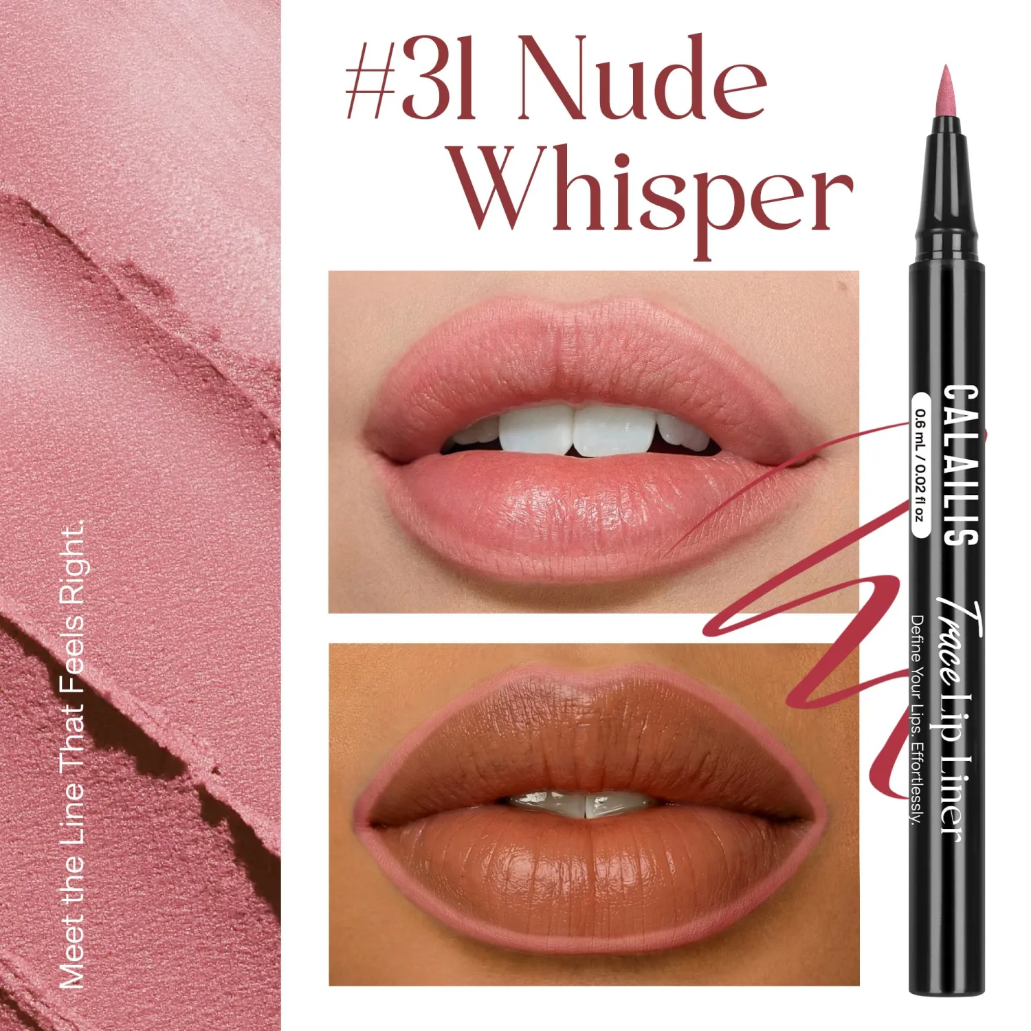 CALAILIS Lip Liner, Long Lasting Liquid Lip Liner Pencil, Waterproof and Smudge-proof Matte Semi Permanent lipliner Stain, Seamless Make Up with All-Day Color (#61 Rose Veil)