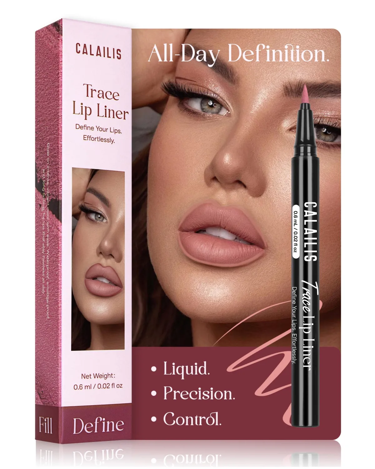 CALAILIS Lip Liner, Long Lasting Liquid Lip Liner Pencil, Waterproof and Smudge-proof Matte Semi Permanent lipliner Stain, Seamless Make Up with All-Day Color (#61 Rose Veil)