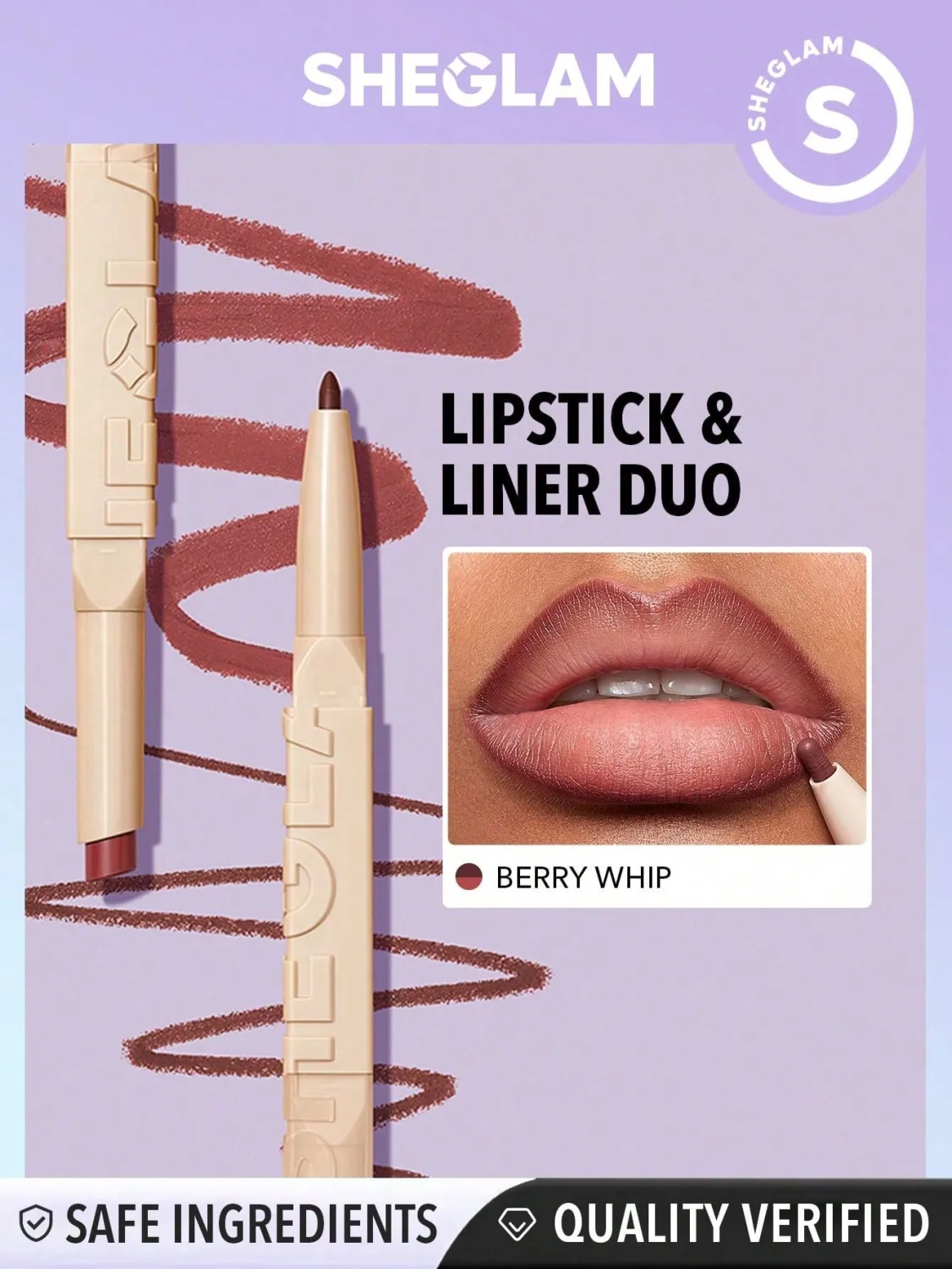 SHEGLAM 2 In 1 Matte Lip Liner and Long Lasting Lipstick Set Makeup-Berry Whip