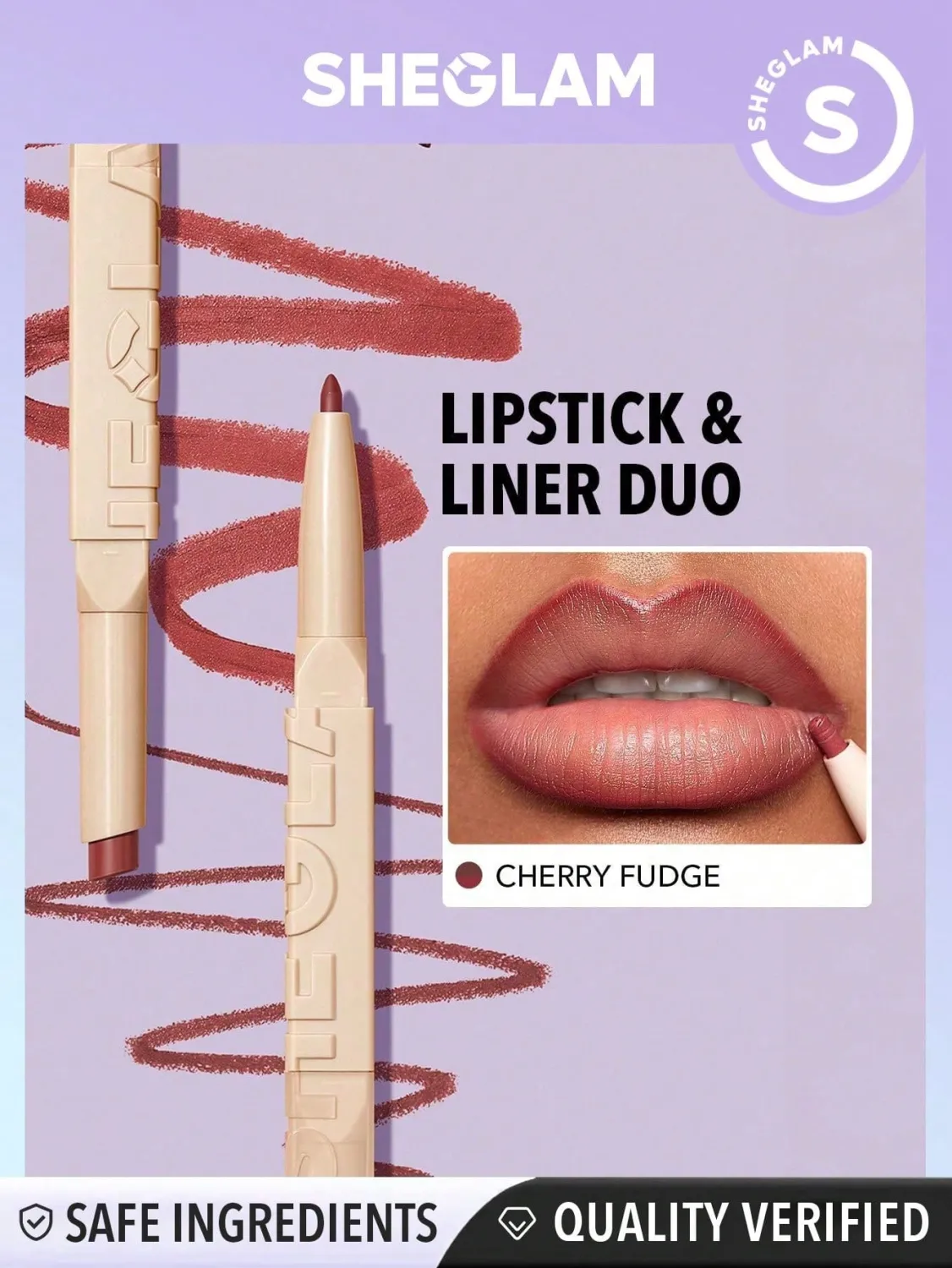 SHEGLAM 2 In 1 Matte Lip Liner and Long Lasting Lipstick Set Makeup-Cherry Fudge