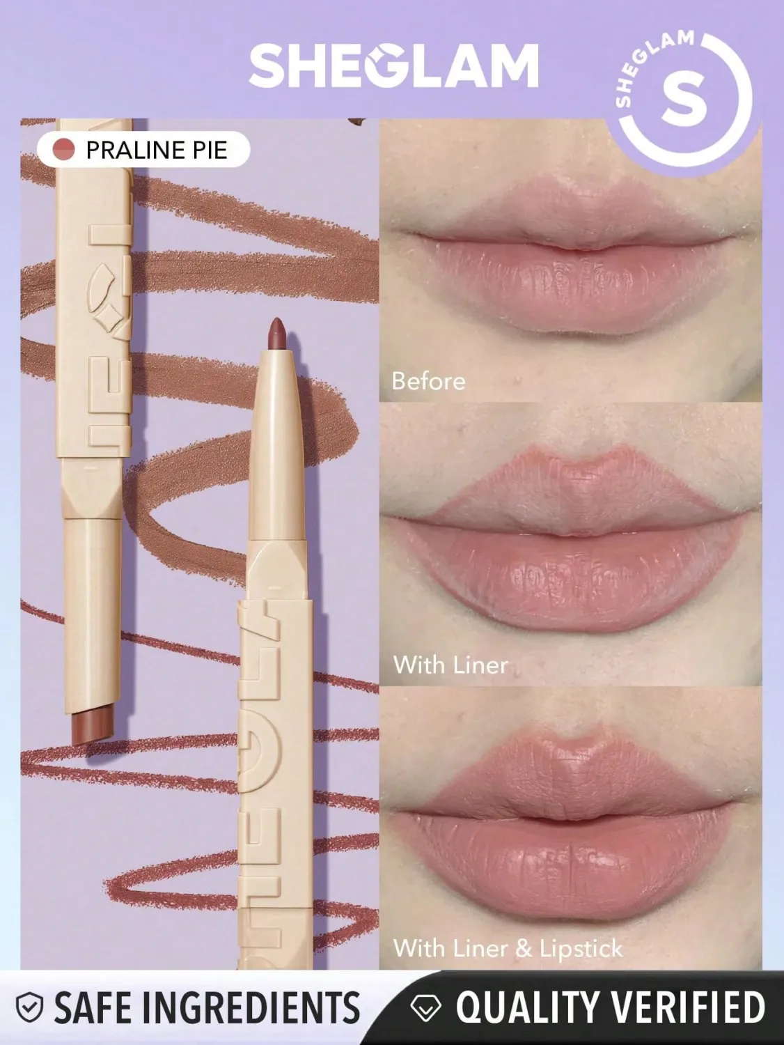 SHEGLAM 2 In 1 Matte Lip Liner and Long Lasting Lipstick Set Makeup-Praline Pie