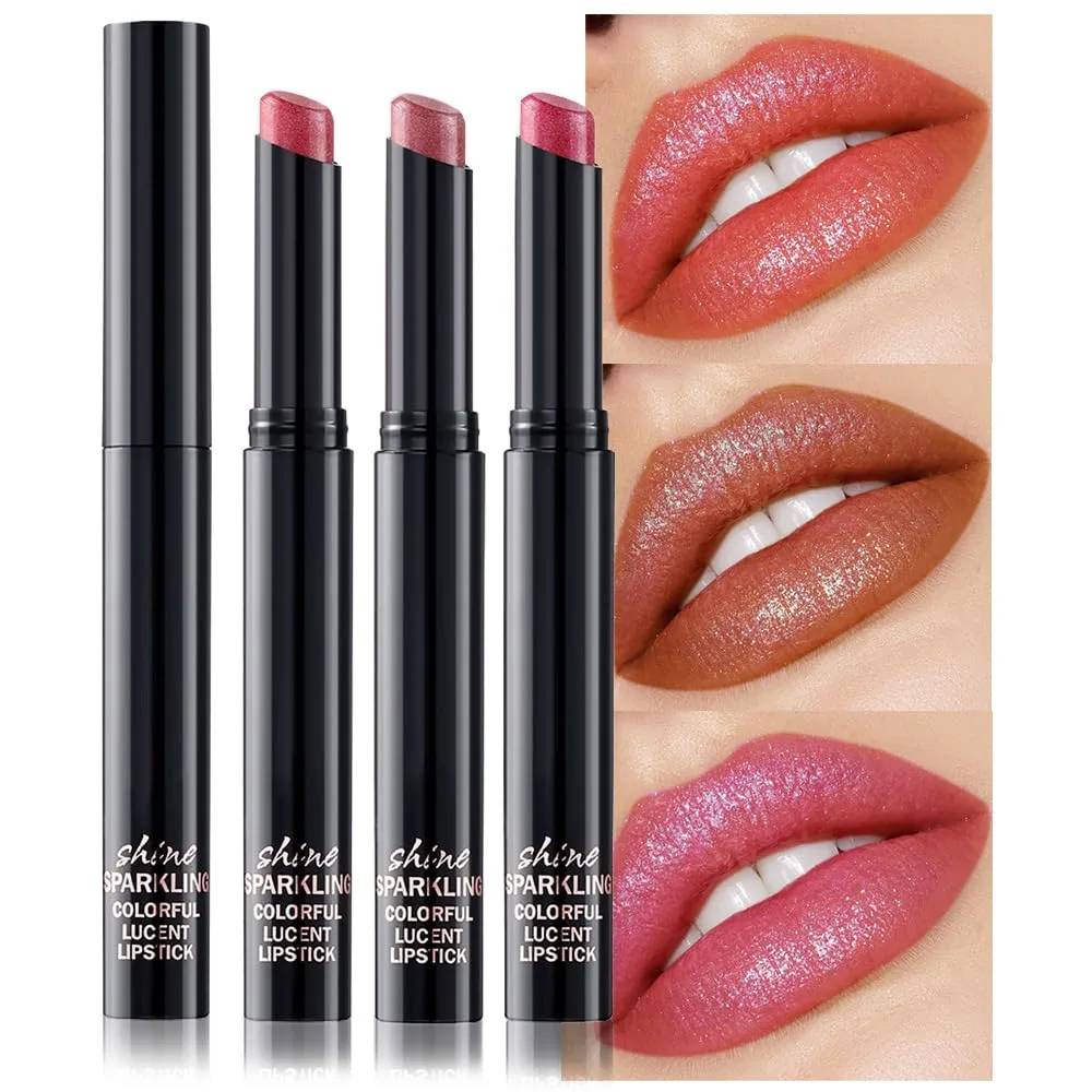 3Pcs Brown Mauve Rose Metallic Lipstick for Women,Lightweight Non-Drying Shimmer Frosted Lipstick,Glitter Lip Gloss Stain Long Lasting Waterproof Smudge Proof 24 Hour Full Coverage Lip Makeup,Vegan