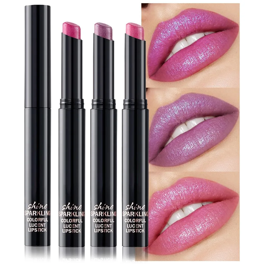 3Pcs Lavender Purple Mauve Pink Metallic Lipstick for Women,Lightweight Non-Drying Shimmer Frosted Lipstick,Glitter Lip Gloss Long Lasting Waterproof Smudge Proof 24 Hour Full Coverage Lip Makeup