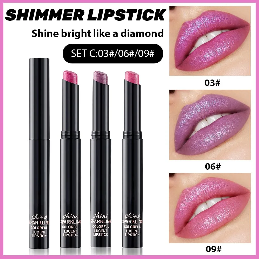 3Pcs Lavender Purple Mauve Pink Metallic Lipstick for Women,Lightweight Non-Drying Shimmer Frosted Lipstick,Glitter Lip Gloss Long Lasting Waterproof Smudge Proof 24 Hour Full Coverage Lip Makeup