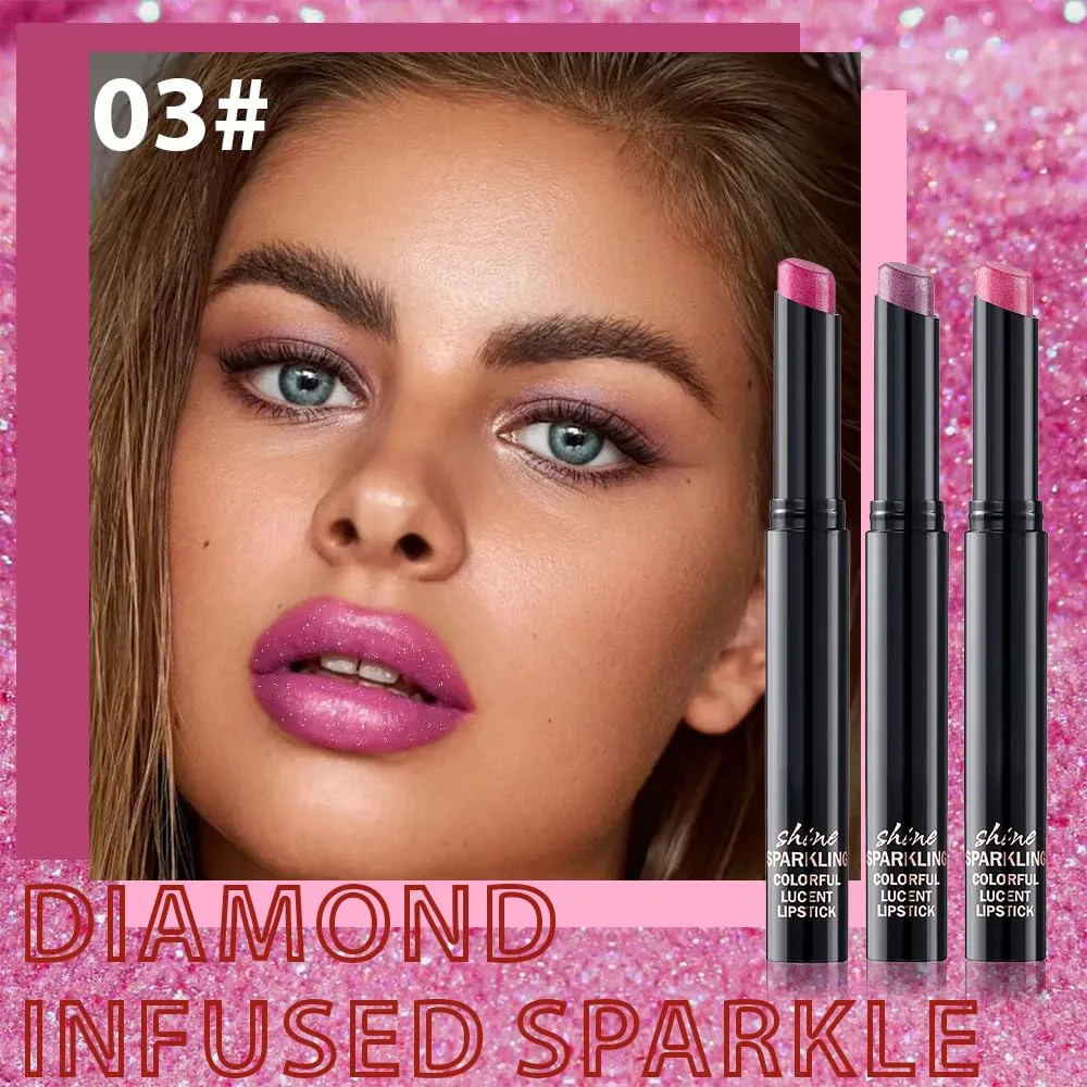 3Pcs Lavender Purple Mauve Pink Metallic Lipstick for Women,Lightweight Non-Drying Shimmer Frosted Lipstick,Glitter Lip Gloss Long Lasting Waterproof Smudge Proof 24 Hour Full Coverage Lip Makeup