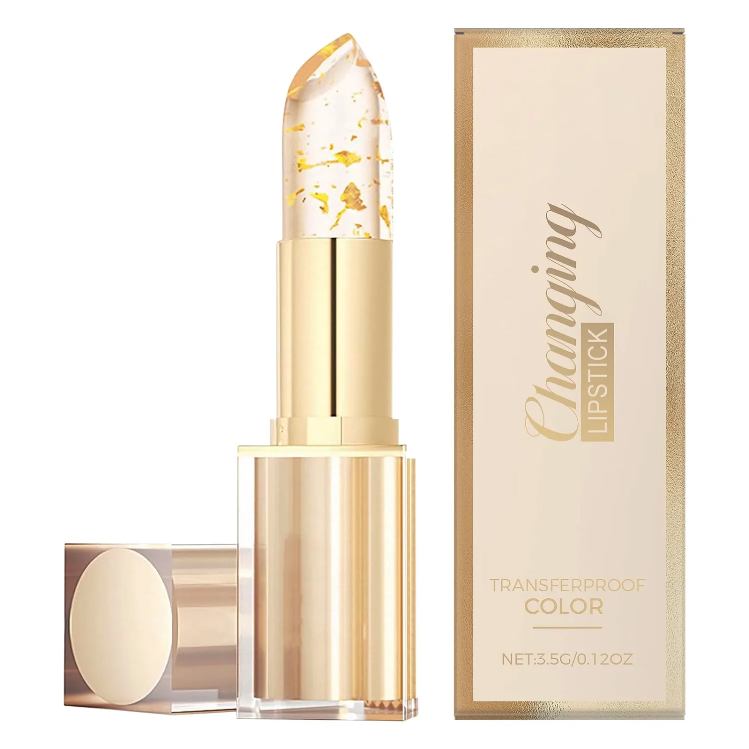 Transfer-Proof Color Changing Lipstick for Women, Long-Lasting pH Color Changing Lipstick with Clear Gold Foil, Hyaluronic Acid, Moisturizing & Nourishing Lip Balm