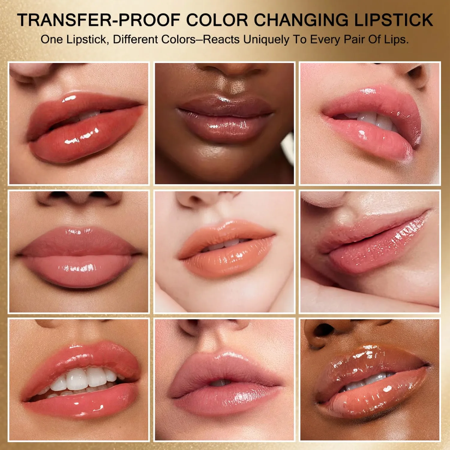 Transfer-Proof Color Changing Lipstick for Women, Long-Lasting pH Color Changing Lipstick with Clear Gold Foil, Hyaluronic Acid, Moisturizing & Nourishing Lip Balm