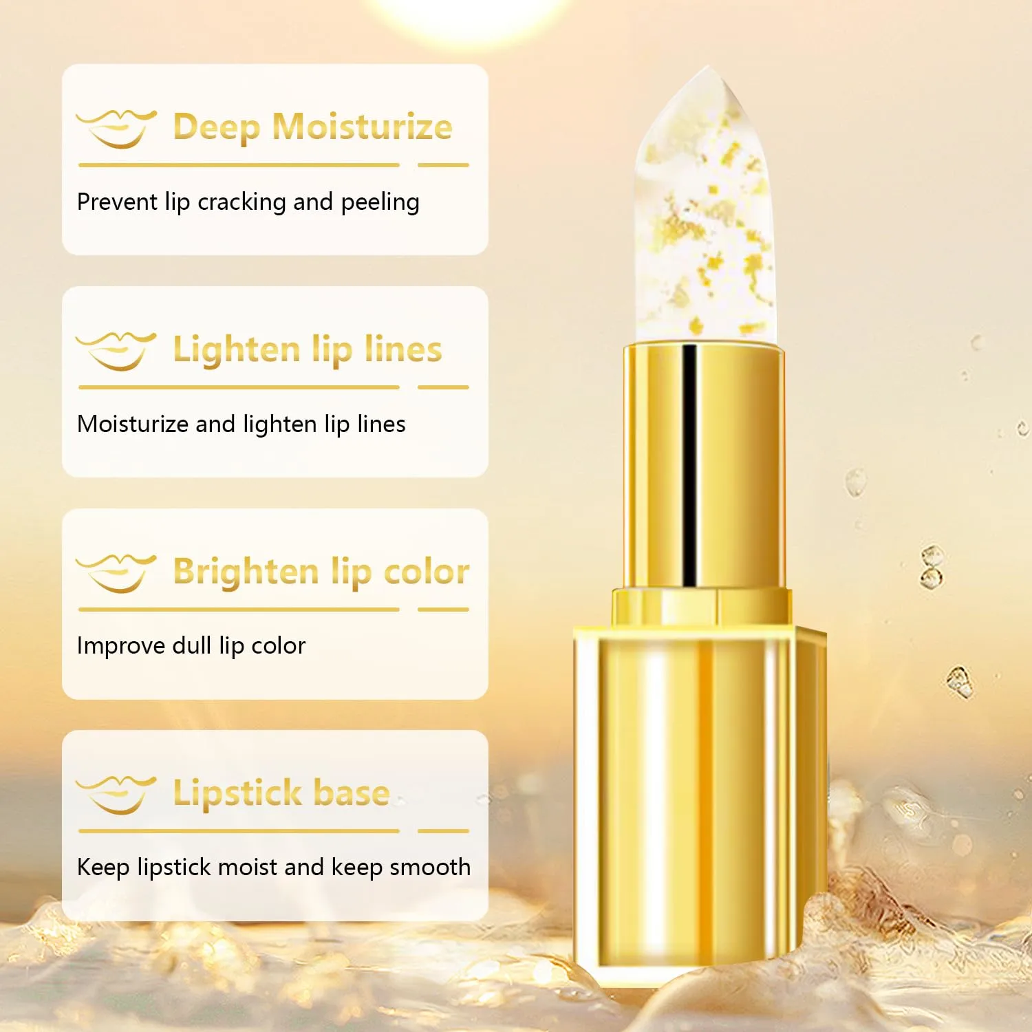 Transferproof Color Changing Lipstick, Clear Gold Crystal Colors Changing Lipsticks for Women,Color Changing Lipstick,Long Lasting Moisturizing Glossy Shine Lip Gloss,Deep Nourishment Formula (3PCS)