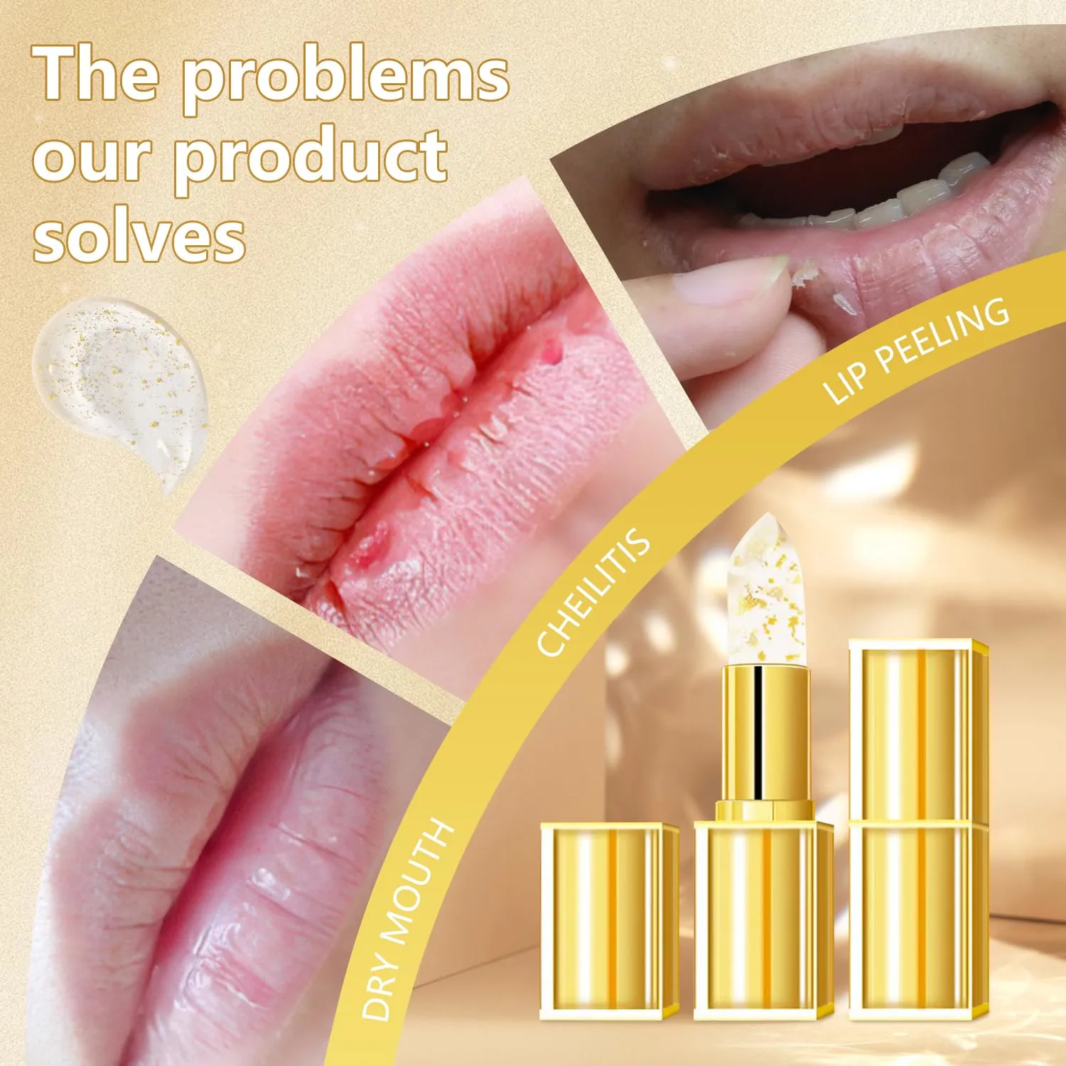 Transferproof Color Changing Lipstick, Clear Gold Crystal Colors Changing Lipsticks for Women,Color Changing Lipstick,Long Lasting Moisturizing Glossy Shine Lip Gloss,Deep Nourishment Formula (3PCS)