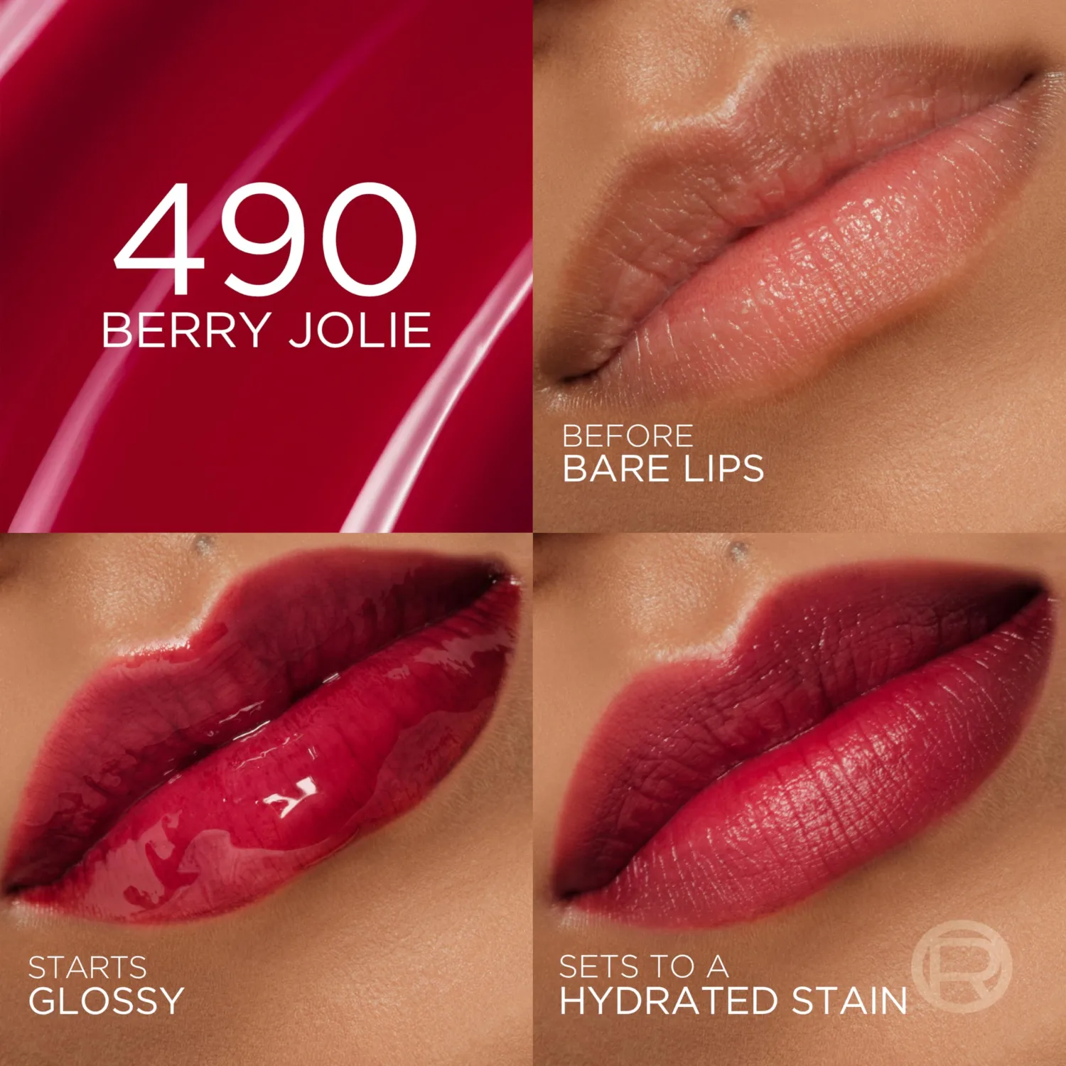 L'Oreal Paris Hyaluron Tint Lip Stain Serum, Long Lasting, Hydrating Lip Makeup Infused with Hyaluronic Acid, 490 Berry Jolie (Rich Deep Berry)