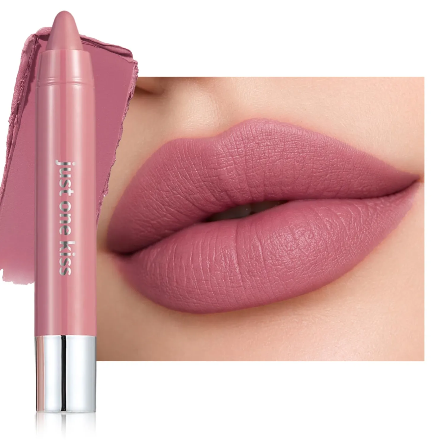 Erinde Matte Lipstick Lip Liner Crayon for Women, Natural Nude Lipstick Lip Liner Pencil, Moisturizing Smooth Lip Stick Lipliner Waterproof Long Lasting, Vegan & Cruelty-Free, F07 Soft Mauve Pink