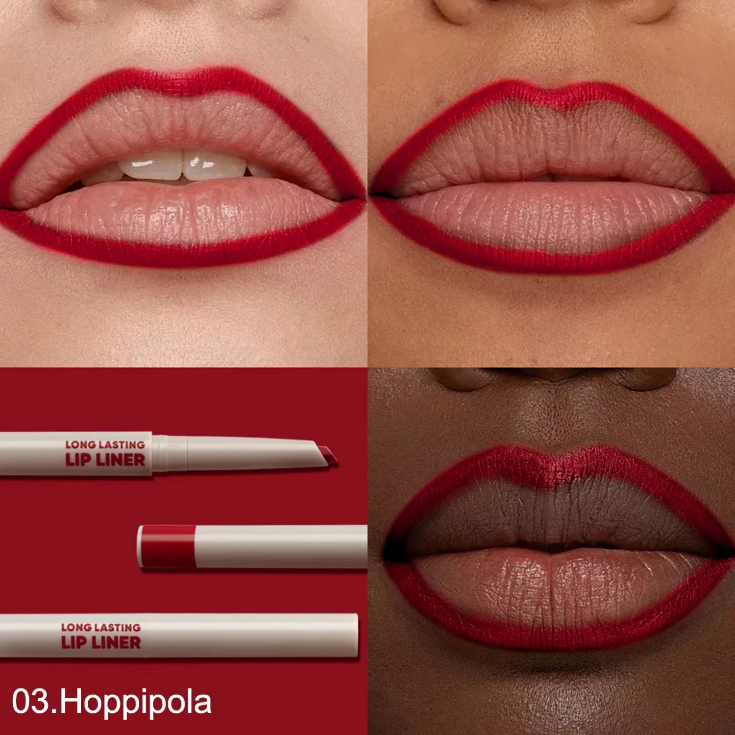 Erinde Long-Lasting Lipstick Pencil, 2-in-1 Matte Lipliner Pencil for Sculpting & Filling, Rich Color Creamy Waterproof Lip Liner Crayon, Lip Contour Tint Makeup, Vegan & Cruelty-Free, 03 Vibrant Red